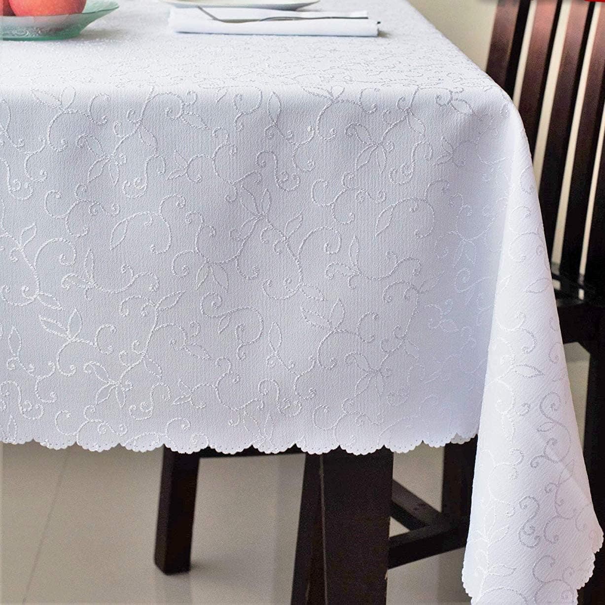 Stain Resistant Turkish White Tablecloth Polyester Table Linen, Rectangular, Square, Round, Washes Easily, Non Iron - Thanksgiving, Christmas, Dinner, Easter, Wedding (WHITE, Rectangle 60"x120")