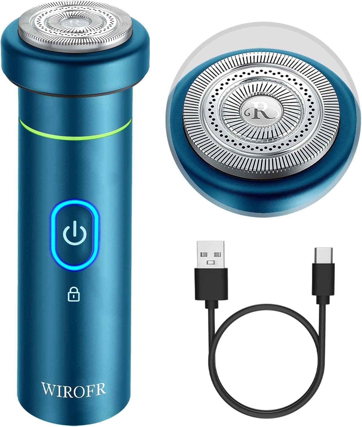 WIROFR Electric Razor for Men, Travel Shaving Electric Razor, Multi-Function Portable Travel Razor, 100% Washable Rotary Shaver Wet & Dry Electric Shaver-Type-C Fast Charging (New Blue)
