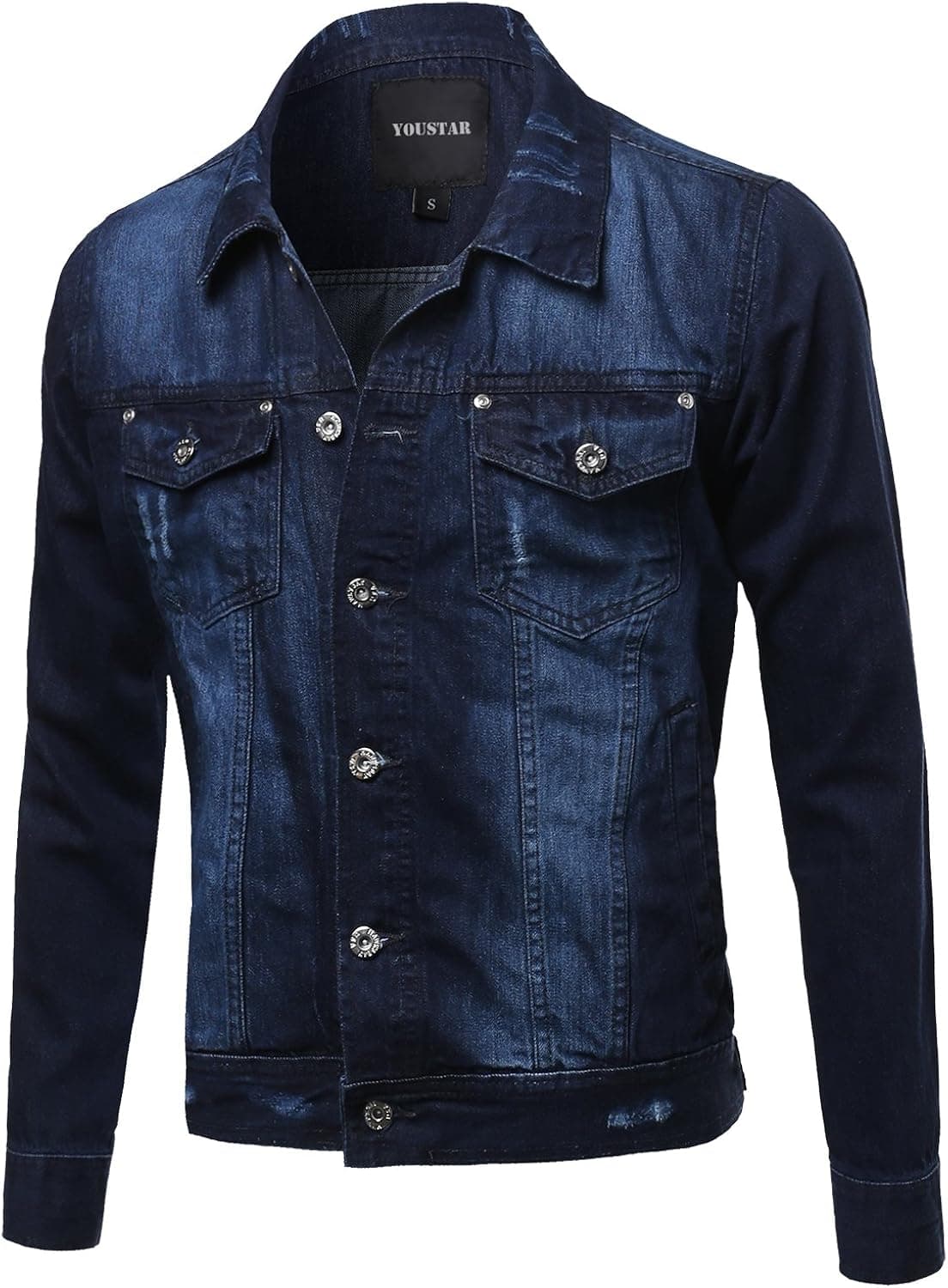 Youstar Men's Stone Washed Denim Long Sleeves Button Flap Closure Jacket