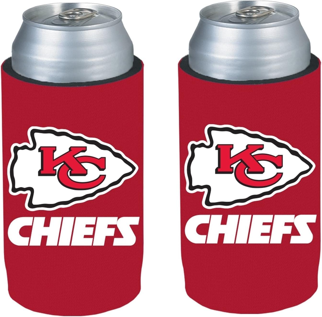 Football Team Color Logo Ultra Slim 12oz Beer Can Holder Insulator Coolers - 2-Pack (Kansas City Chiefs)