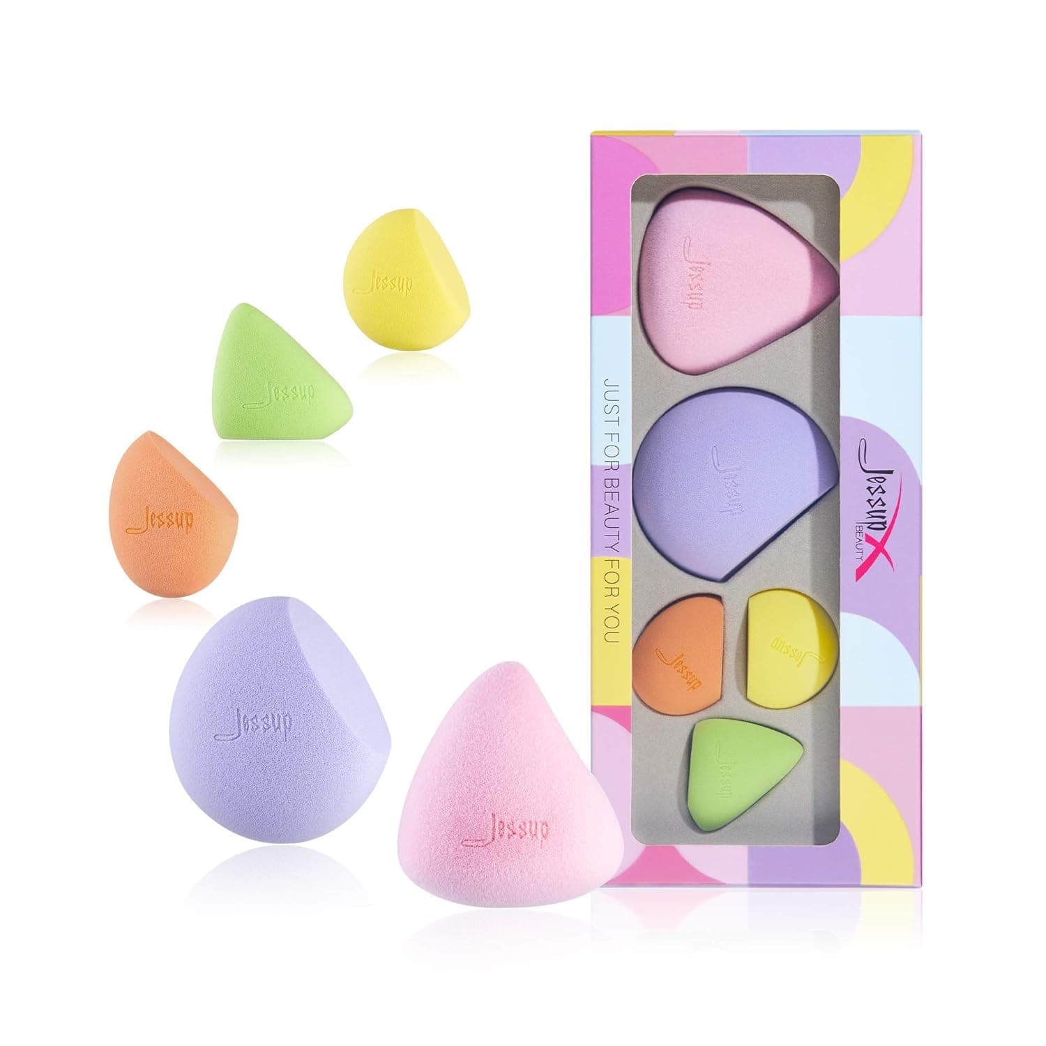 Jessup Makeup Sponge Blender Set 5pcs Cosmetic Puff Non Latex, Soft, Flawless for Liquid Cream Powder SP010