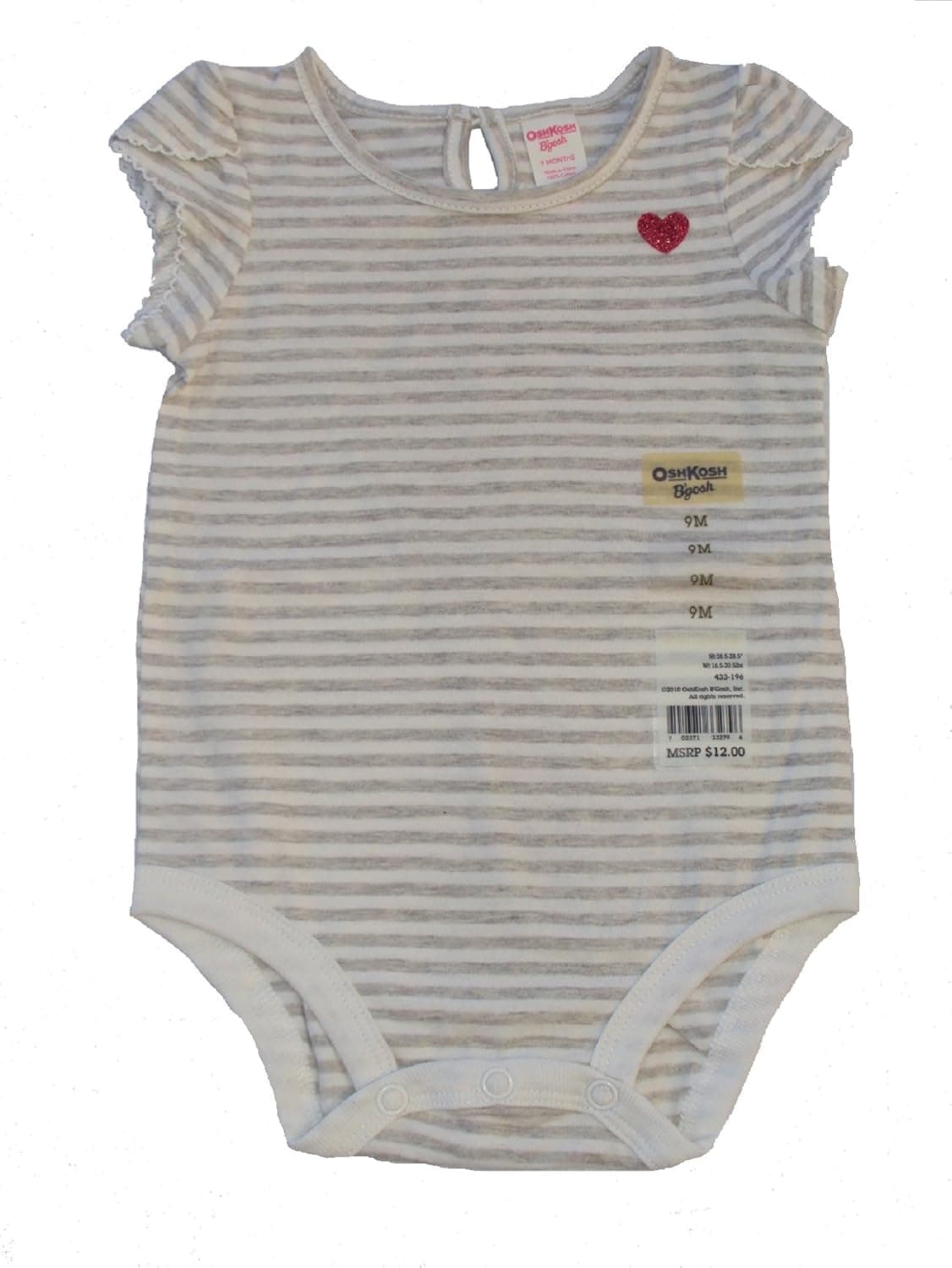 Oshkosh Baby Girls Cotton Knit Bodysuit with Irridescent Heart Size 18 Months