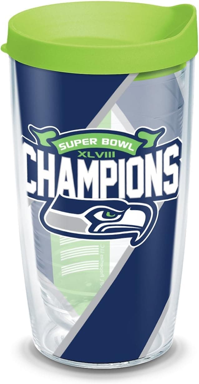 Tervis NFL Seattle Seahawks Wrap Tumbler with Lime Green Lid, 16 oz, Clear