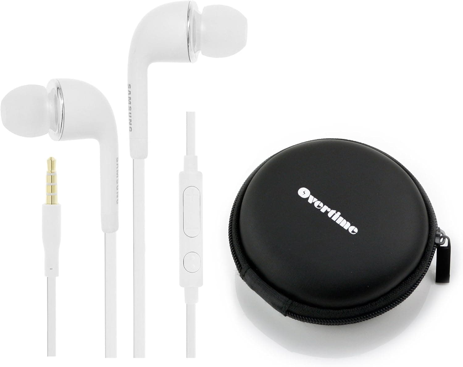 Samsung OEM Headphones with Zippered Overtime Branded Headphone Holder Case - Non-Retail Packaging - White