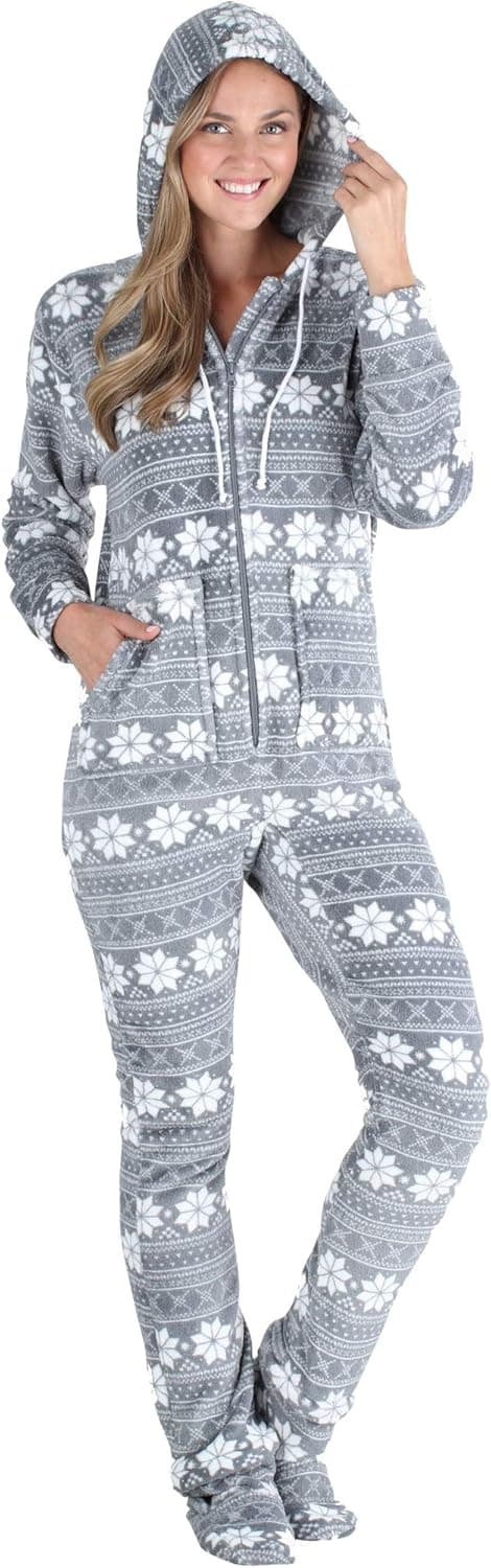 SleepytimePJs Women's Fleece Hooded Footed Onesie Pajama