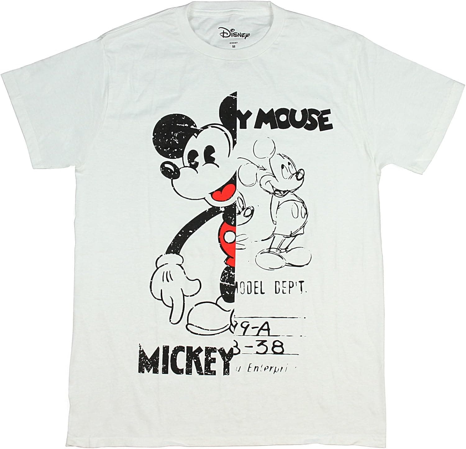 Men's Mickey Mouse Vintage Half and Half Design T-Shirt (XX-Large) White