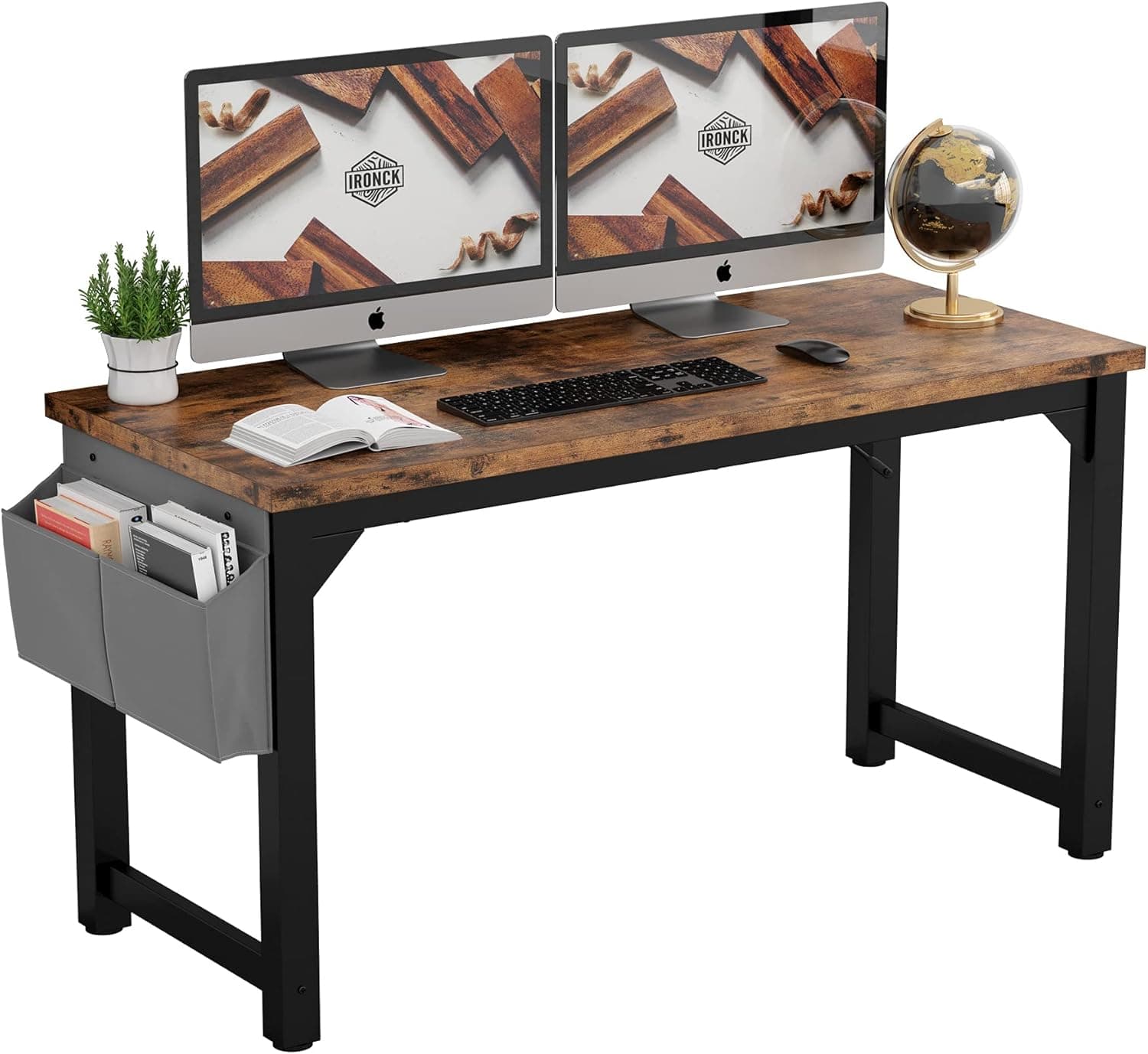 IRONCK Computer Desk 47" Small Office Desk, Study Writing Desk for Home Office Bedroom, Industrial Style Simple Desk Table, Black Metal Frame