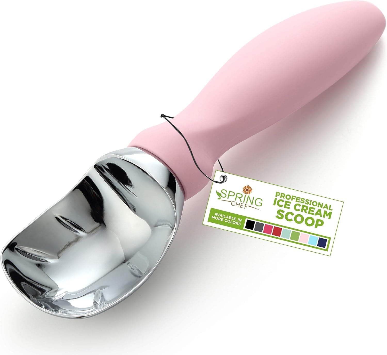 Spring Chef Ice Cream Scoop with Soft Grip Handle, Professional Heavy Duty Sturdy Scooper, Premium Kitchen Tool for Cookie Dough, Gelato, Sorbet, Pink Lemonade