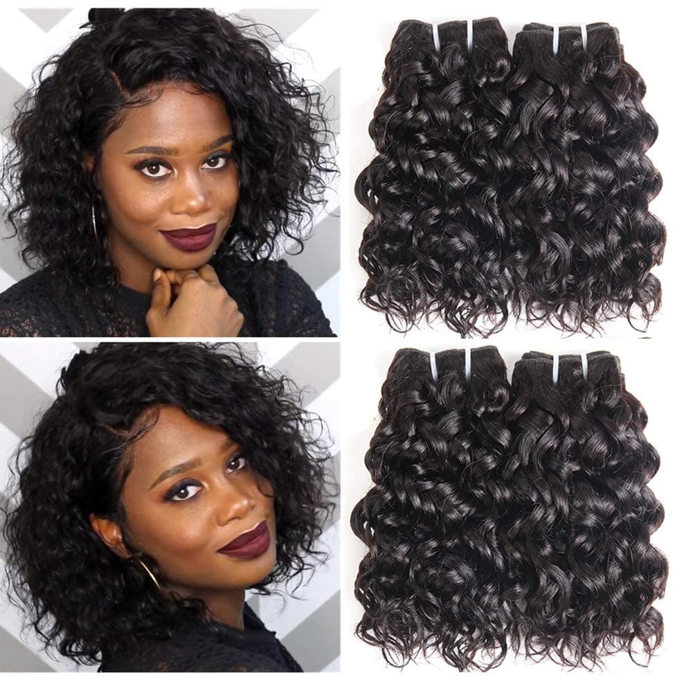 8a Brazilian Water Wave Bundles, Short Wet and Wavy Human Hair Bundles for Black Women, Brazilian Curly Weave 4 Pcs 100% Unprocessed Ocean Wave Hair Extensions (8 8 8 8,50g)