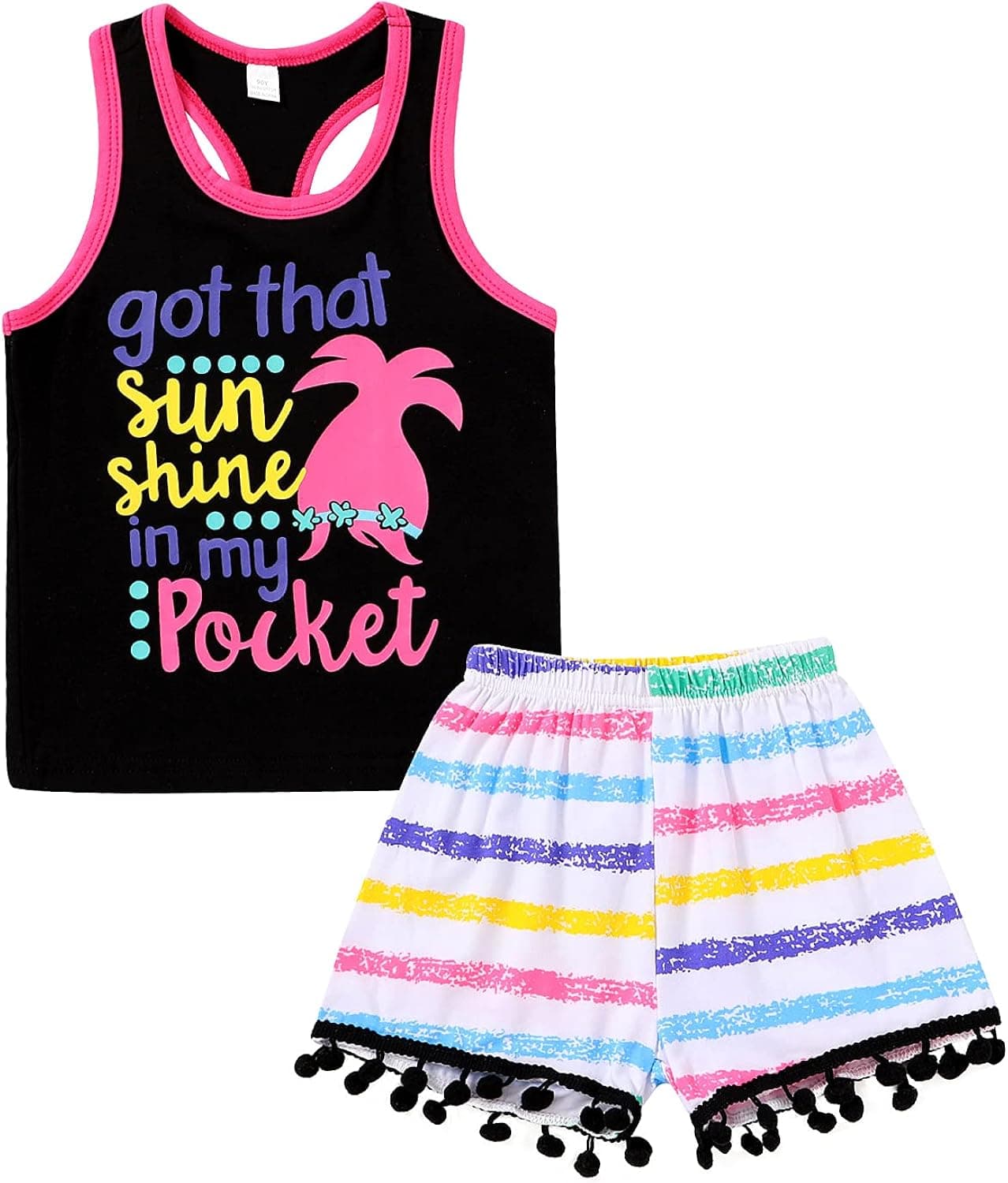 YOUNGER STAR Baby Girl Outfit Summer Toddler Girl Short Sets 2Pcs Kids Clothes Cotton Tops + Tassel Shorts