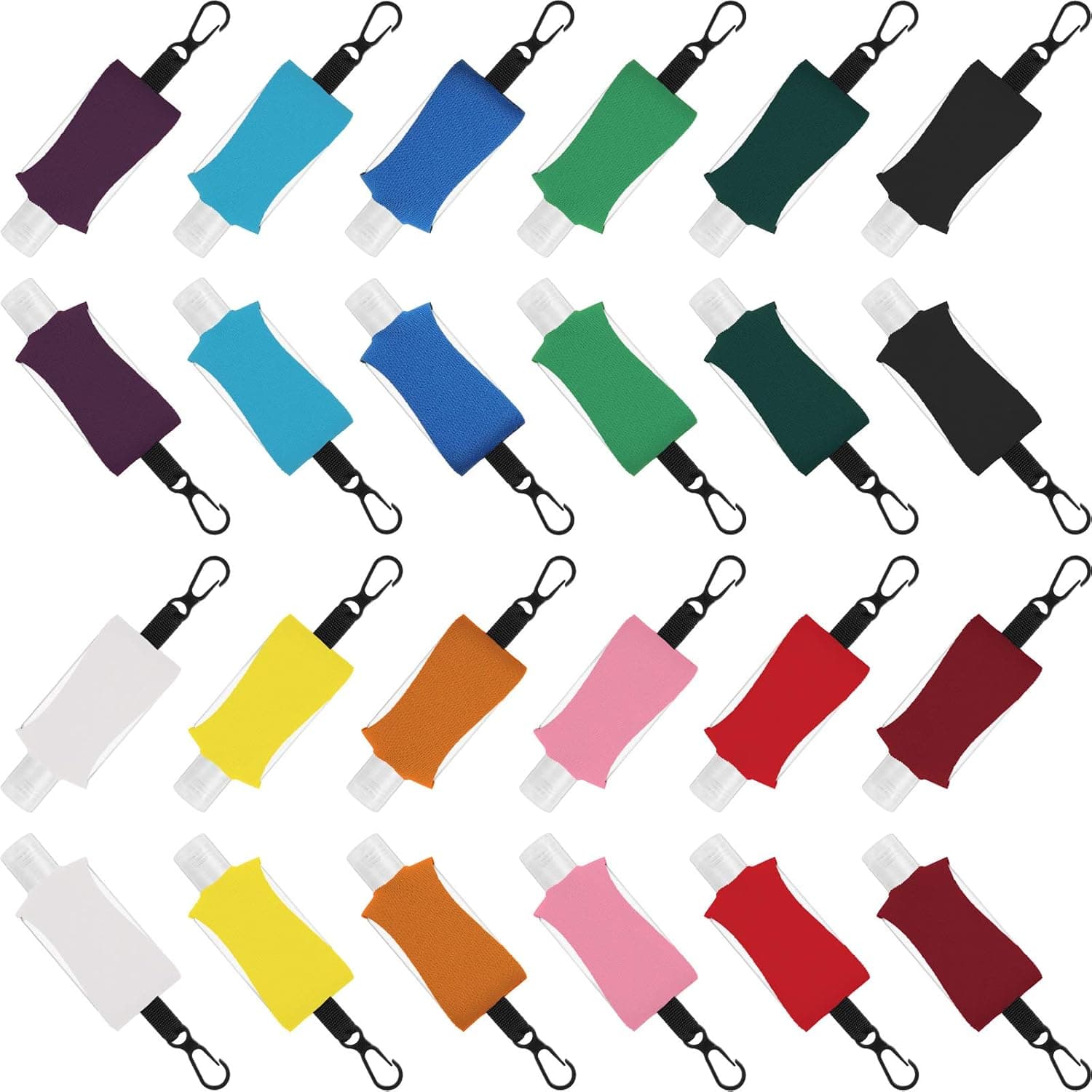 48 Pieces Travel Sized Holder Keychain Carriers, Includes 24 Refillable Empty Flip Cap Bottle 1 oz/ 30 ml Travel Containers with 24 Colorful Neoprene Cloth Bottle Holder Reusable Portable, 12 Colors