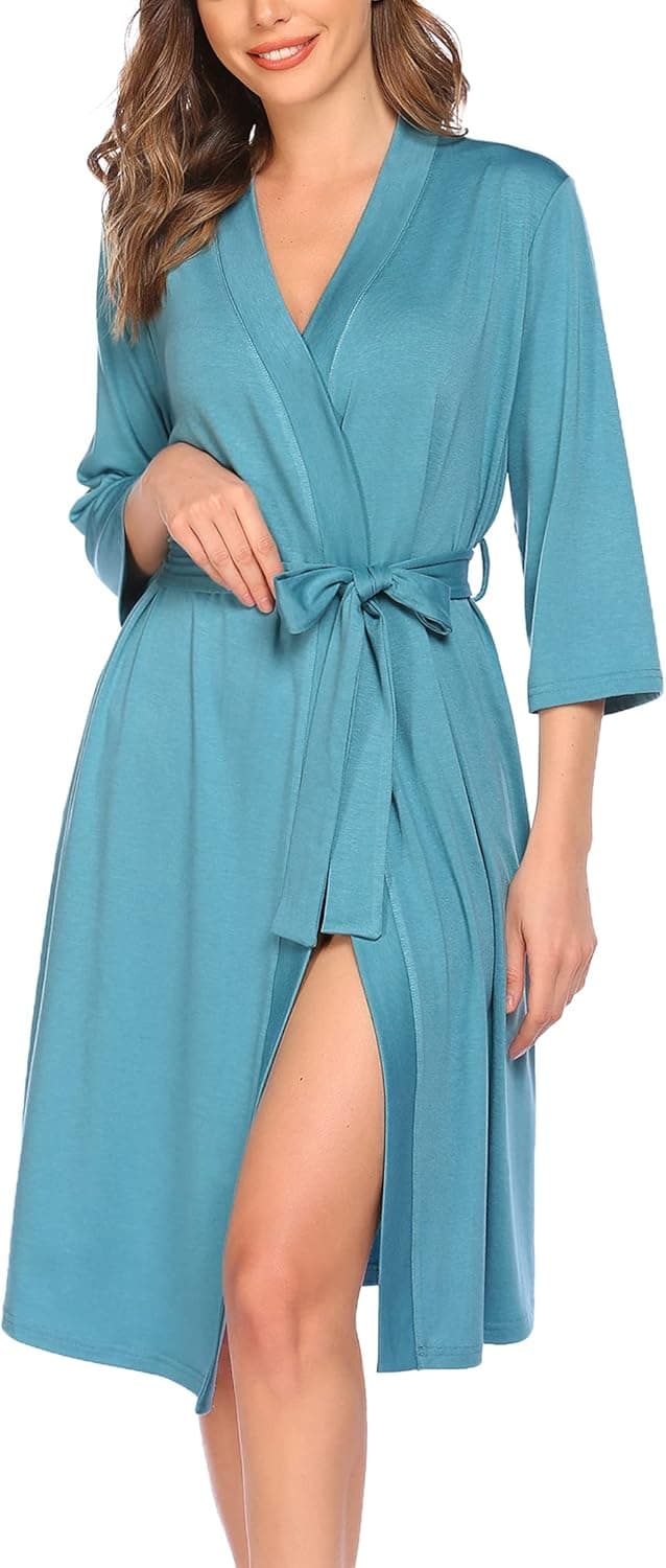 Hotouch Cotton Robe Knee Length Women Lightweight Robes With Pockets Soft Kimono Robes Green XXL
