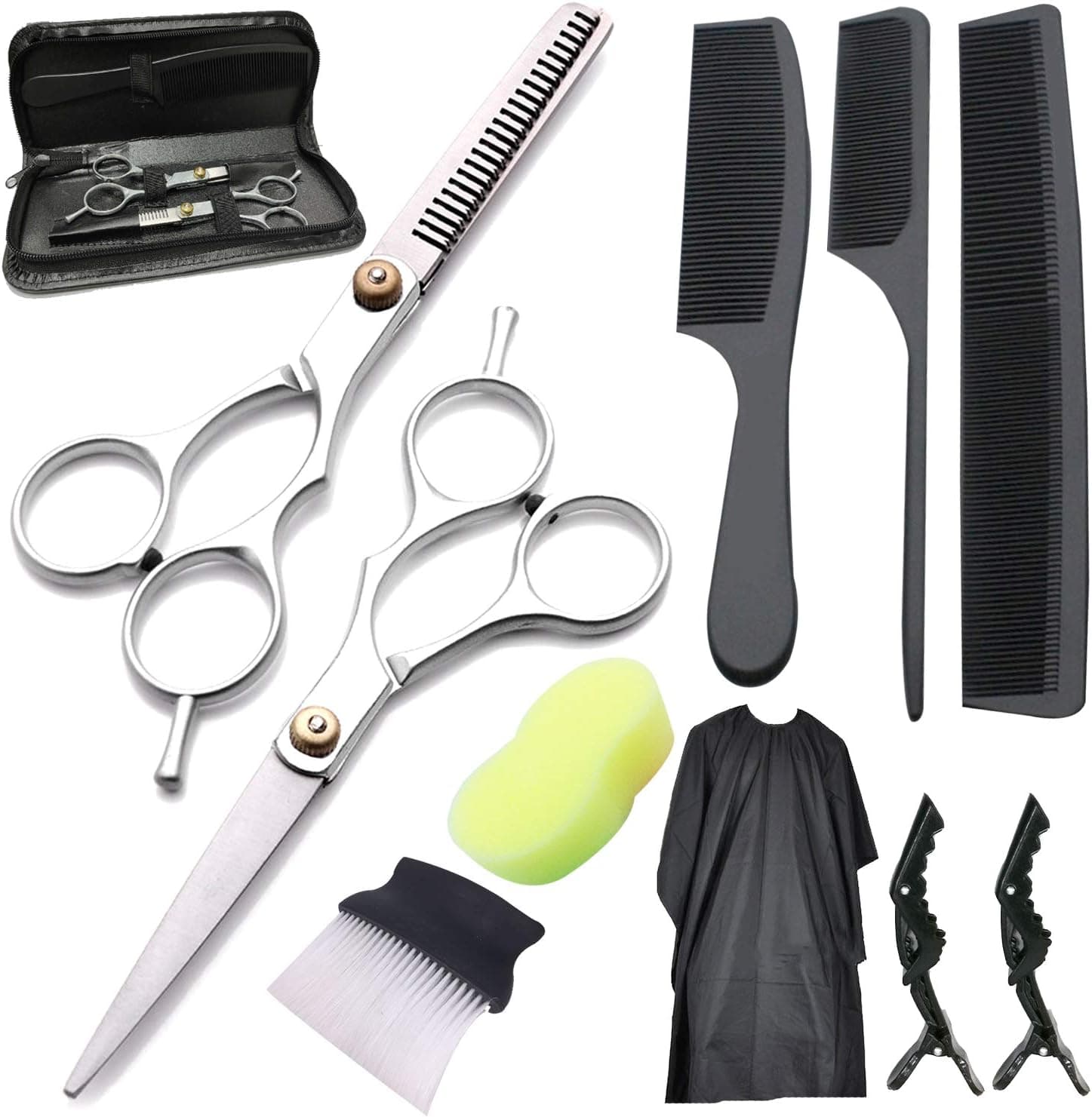 Hair Cutting Scissors Set by GNAWRISHING, Professional Hair Cutting Scissors Set of 11 for In-home Salon and Self Hair cutting at Home