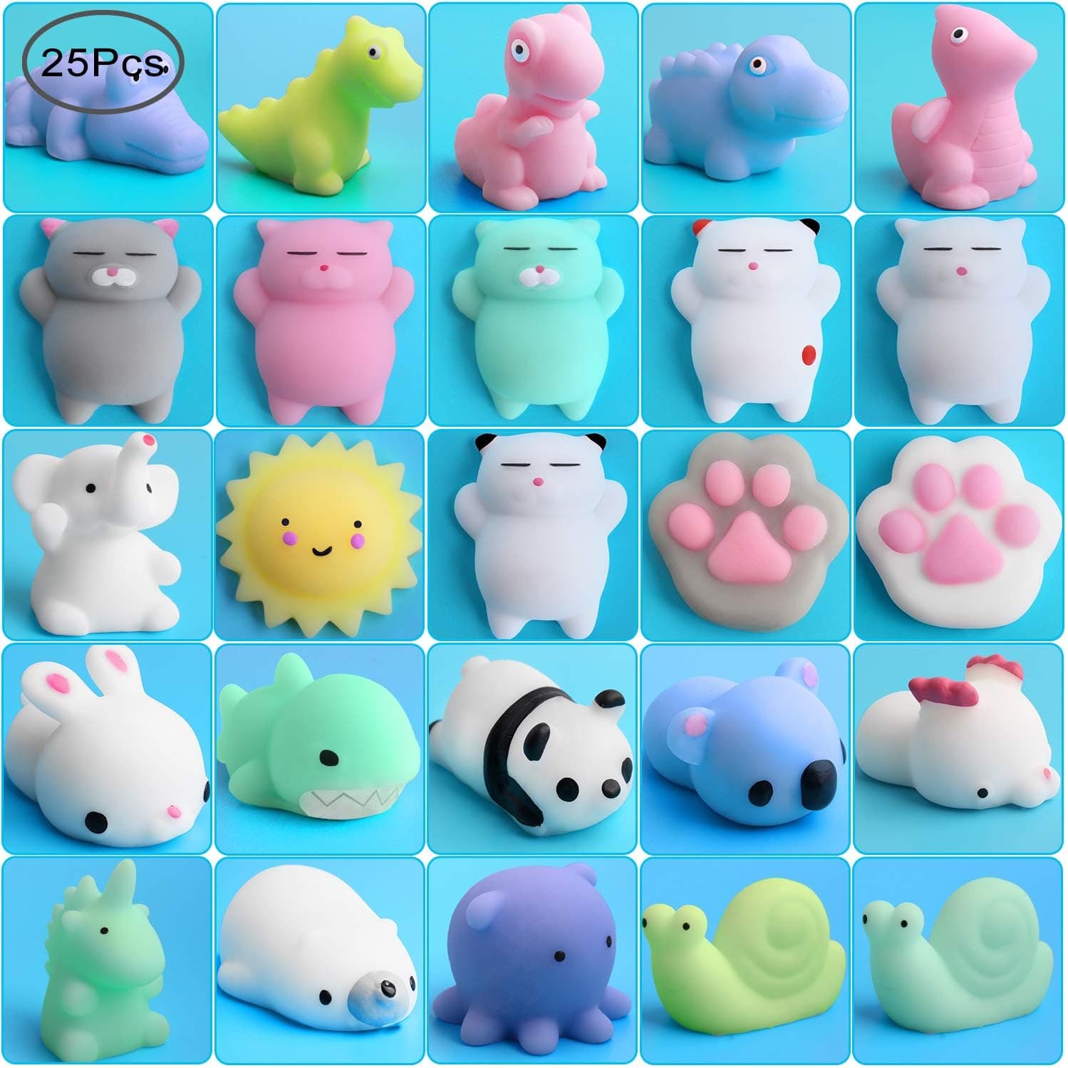 Outee Mochi Squishies Toy, 25 Pcs Mochi Squishies Animals Mini Toys Stress Relief Squishies Random Animals Squishies Toys Mini Squishies Animals Stress Toys Cat Mini Stress Squishies