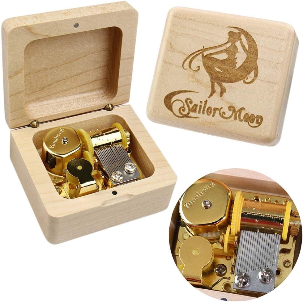 Sinzyo Sailor Moon Music Box Vintage Wood Carved Wind Up Musical Box Gift For Christmas,Birthday,Valentine's Day(Maple Wooden Box)