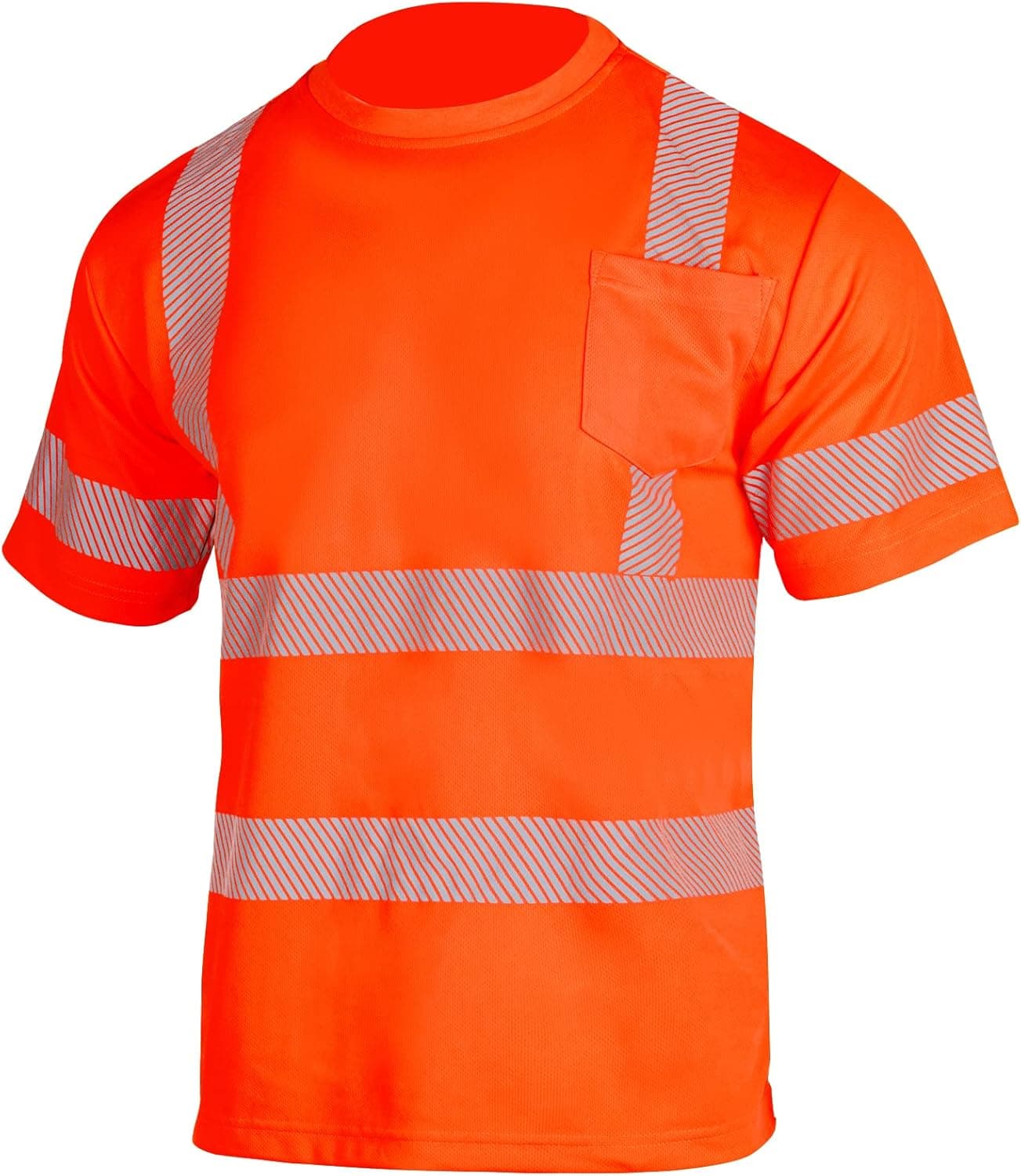 VENDACE Men's High Vis Safety Work T Shirt ANSI Class 2 Reflective Short Sleeve High Visibility Shirt with Pocket(Orange,L)