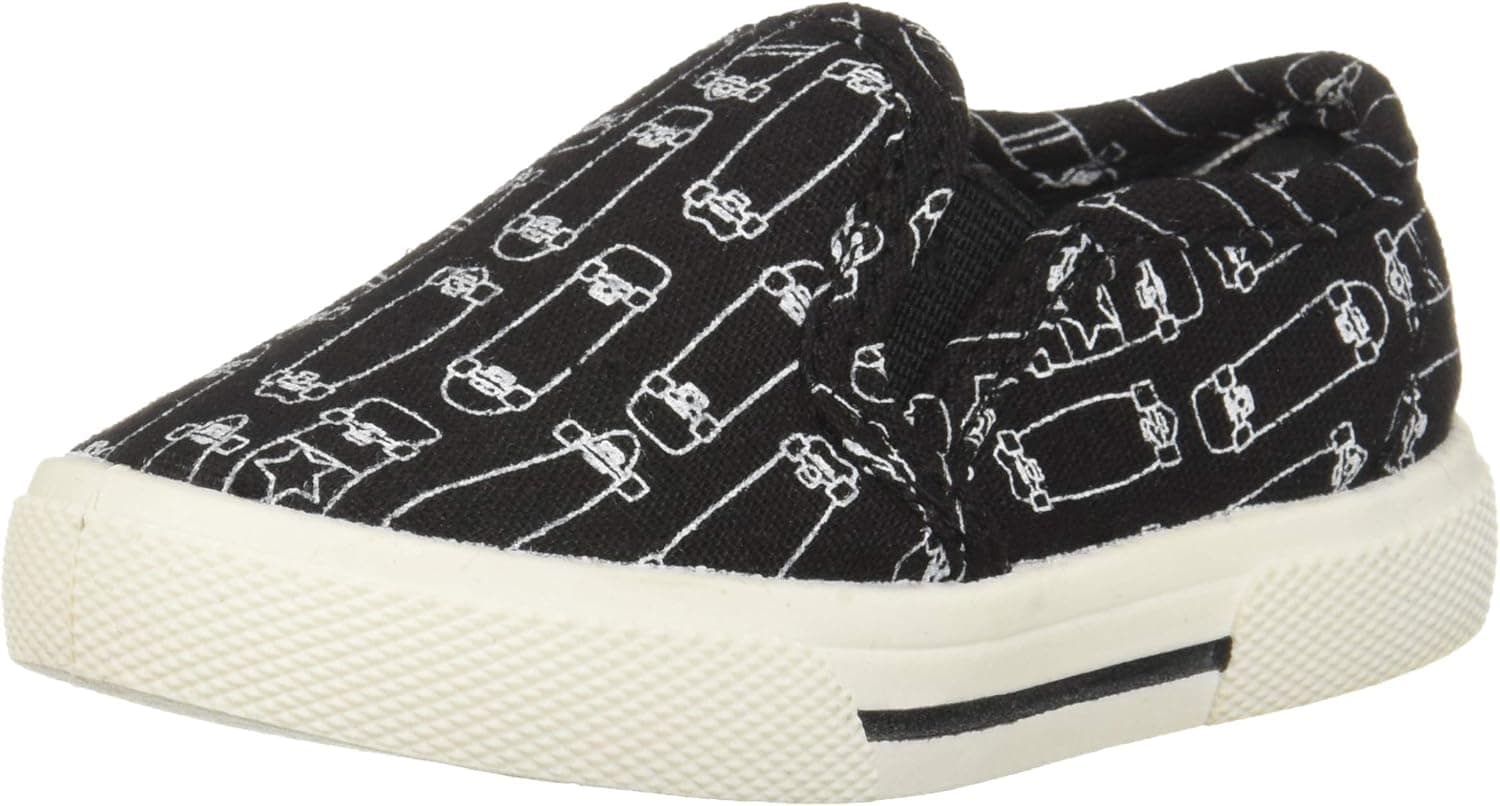 carter's Boys' Damon Casual Slip-on Sneaker Skate Shoe, Black, 4 M US Toddler