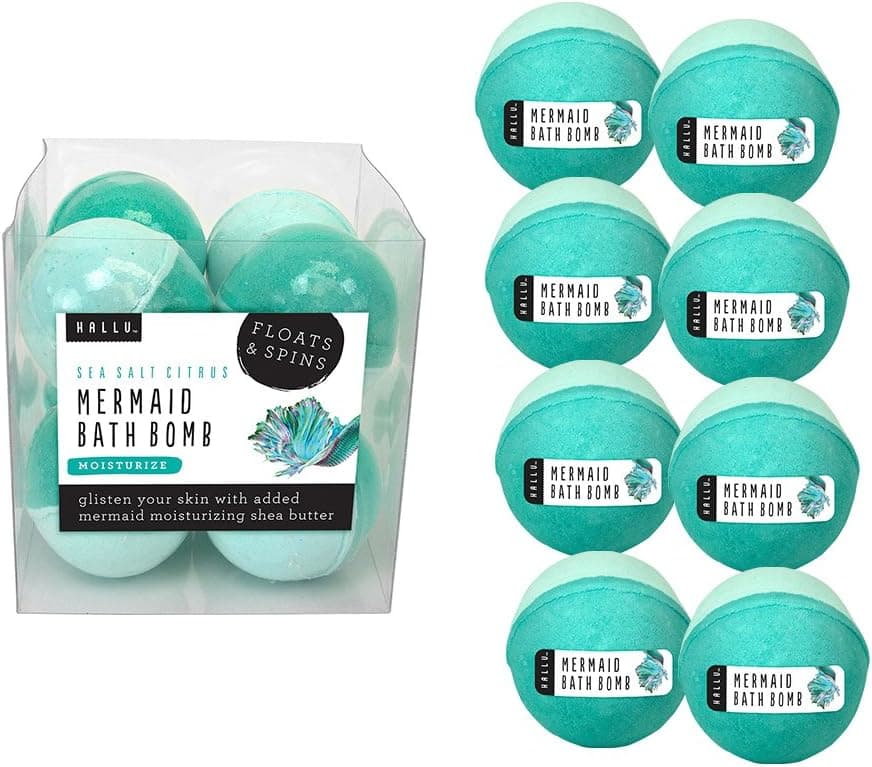 Hallu Bath Bombs, Floats & Spins, Mermaid, 140 g, Pack of 8
