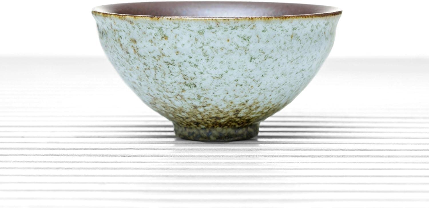 Ceramic Tea Bowl Cup Chawan Clay Teacup Eggshell Glaze Chinese Teaware Stoneware (white, brown, 3.4 oz)