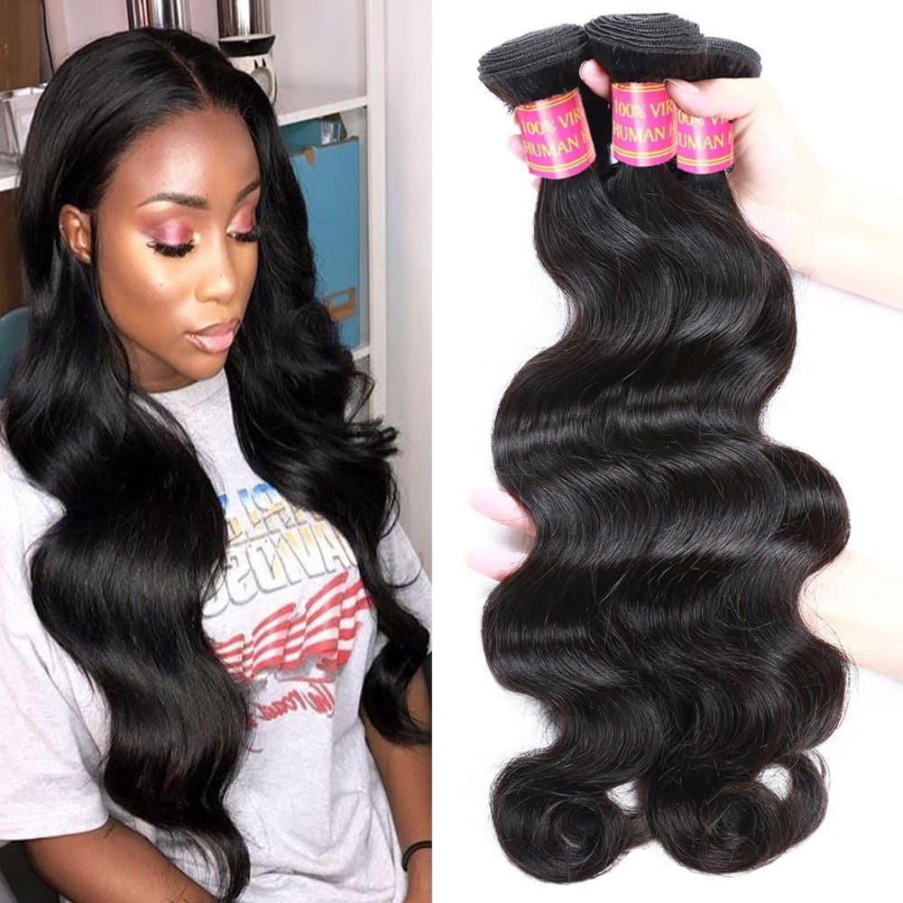 Allove Hair Grade 8a Brazilian Virgin Hair Body Wave 300g 3bundles Brazilian Human Hair Bundles（8 10 12inch) Unprocessed Virgin Human Hair Weave Weft Natural Color (100+/-5g)/Pc