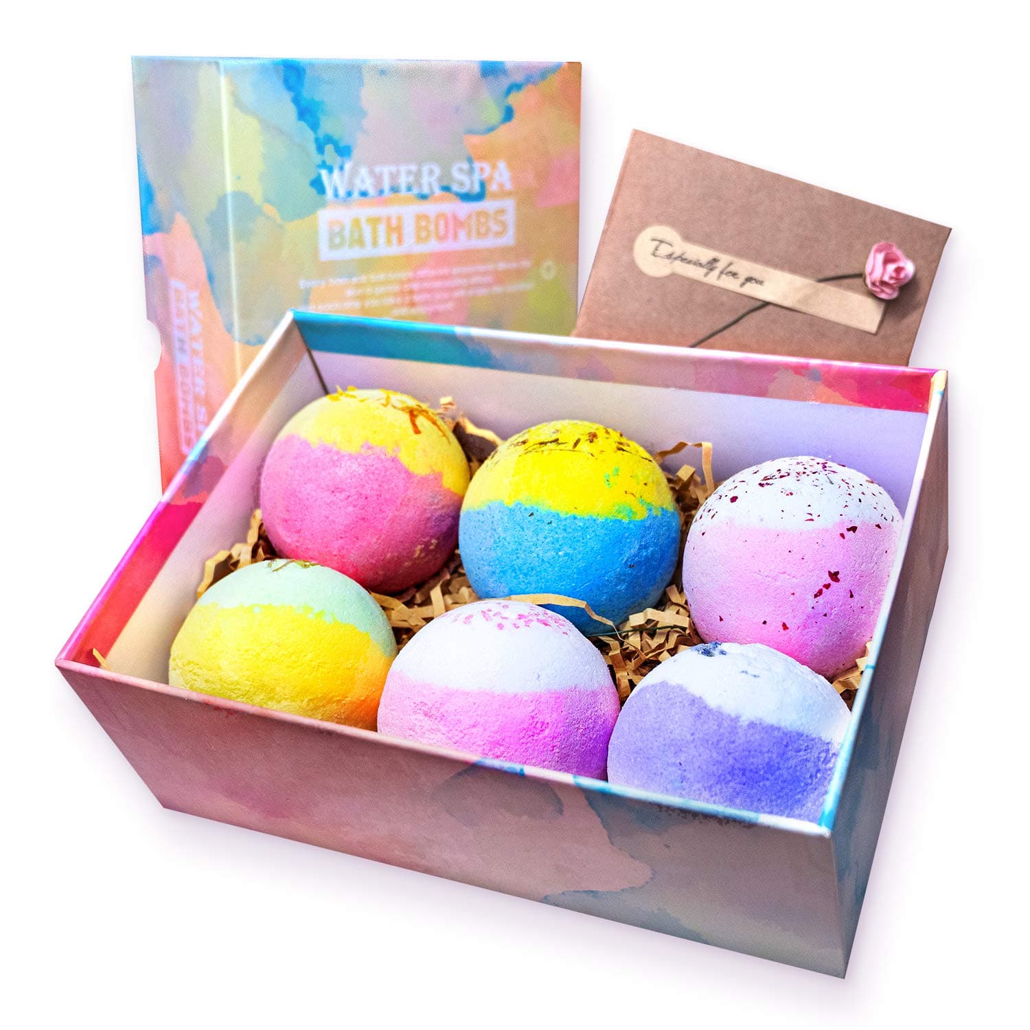6 Pcs Natural Bath Bomb Gift Set, Handmade Bubble Bath Bombs, Organic Essential Oils, Sea Salt, Shea Butter & Coconut Oil to Moisturize Skin, Relaxing Spa, Gift for Women & Kids