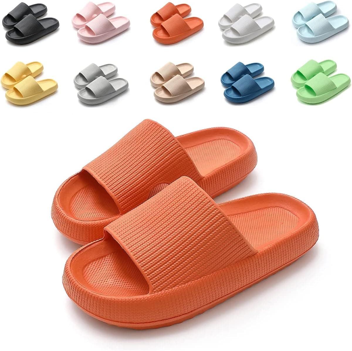 TREEMALL Pillow Slippers Cloud Slides for Women and Men，Non-Slip Open Toe Shower Slippers Massage Home Slippers for Indoor & Outdoor