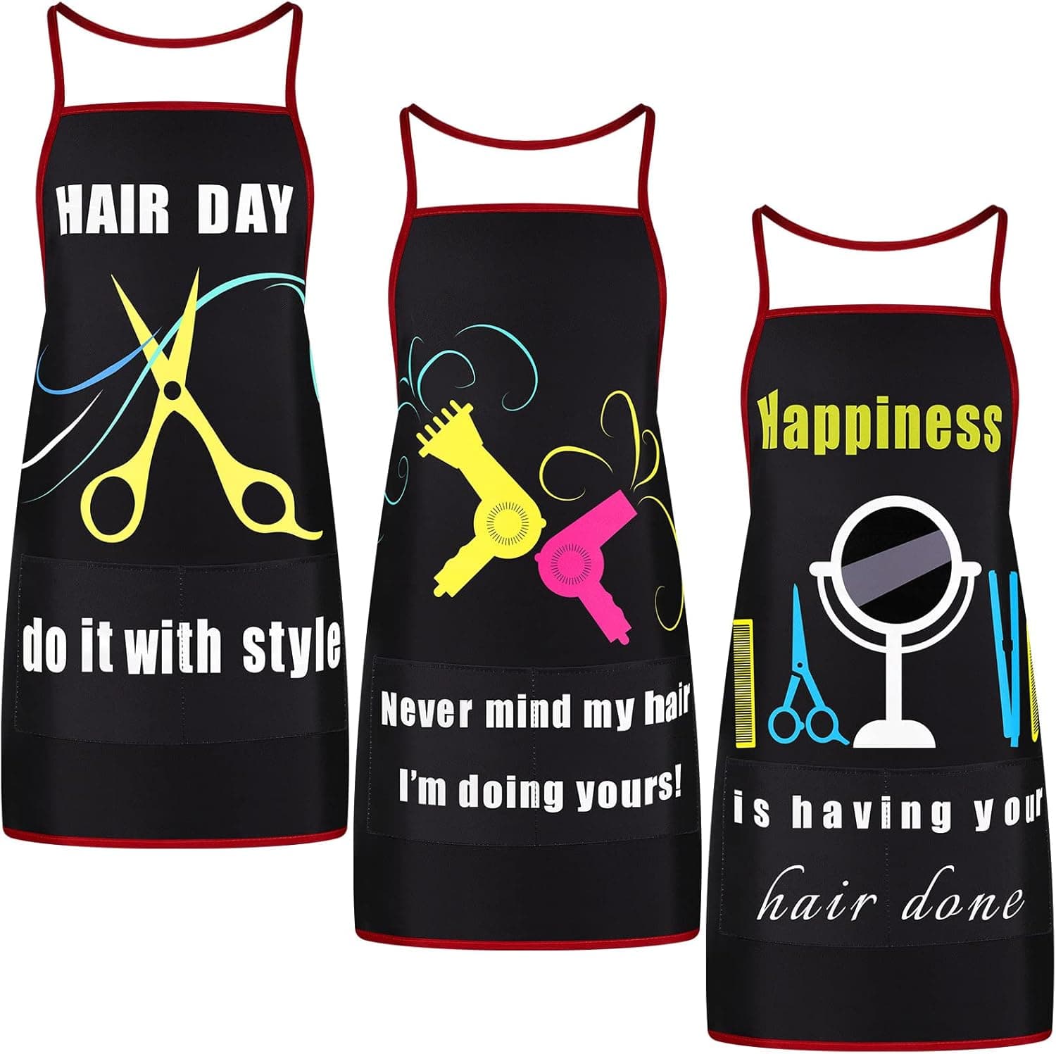SATINIOR 3 Pieces Waterproof Salon Apron Stylist with Pockets for Women Men Hairdressers Cosmetology Aprons Dog Grooming Work Smock Funny Barber Hair Cutting Favor, Black, 26.7inch*28.7inch