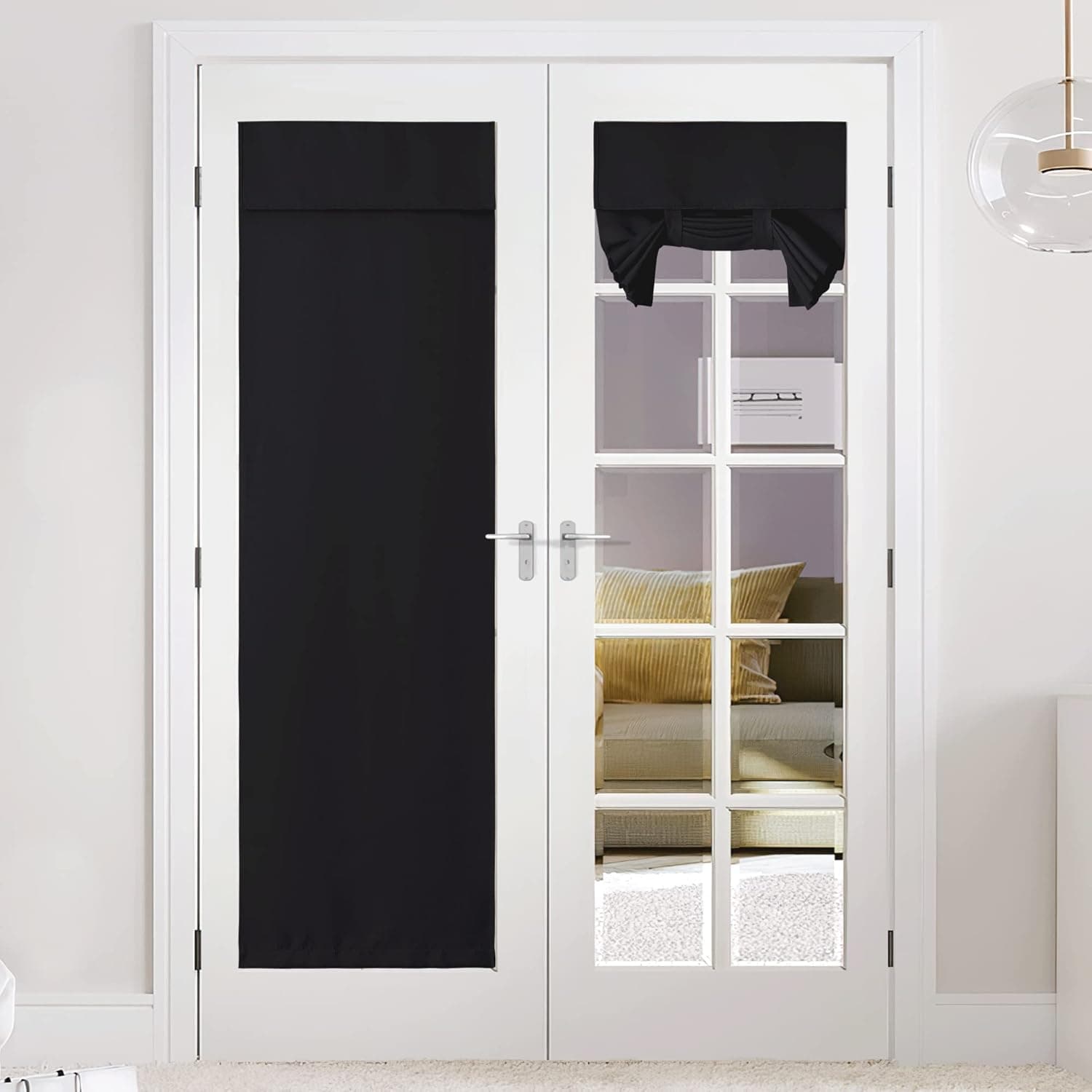 NICETOWN Blackout Door Curtains for Doorway, Thermal Insulated Large Door Window Covering Curtains Tricia Self Adhesive Door Blinds for Patio Door/RV Camper/Motorhome, W26 x L80 inch, 1 Panel, Black