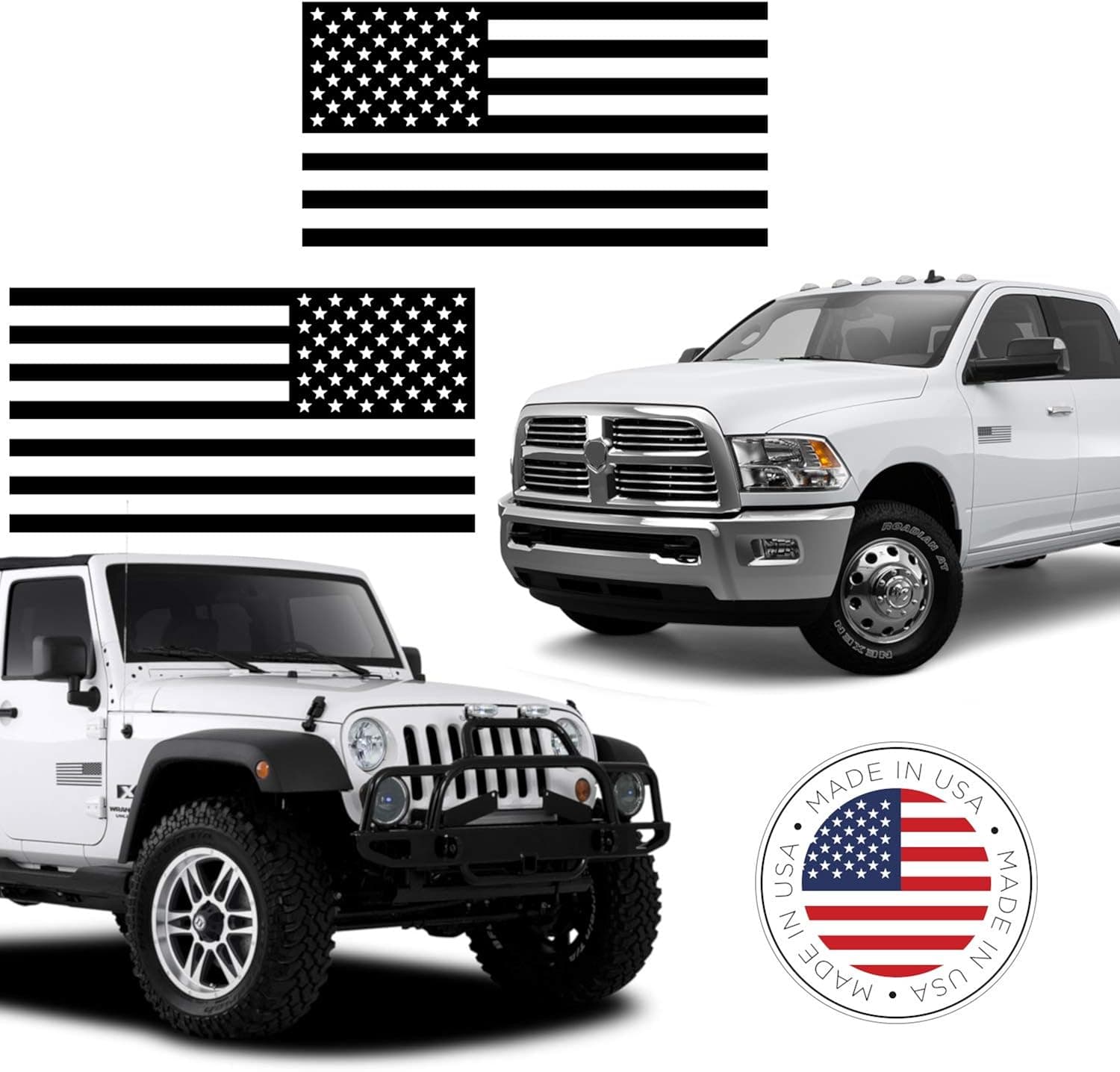 BriCals Vinyl Decals Flat Matte Black Subdued American Flag Car and Truck Window Decal Sticker, 2 Pack, 3x5.5, Made in America, Great for Car, Truck, Window, Helmet, Hat, Laptop, Bumper, etc