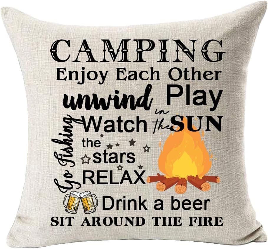 NIDITW Camping Quotes Enjoy Each Other Bonfire Cotton Burlap Decorative Square Throw Pillow Case Cushion Cover for Couch Living Room 18 inches (Aa3)
