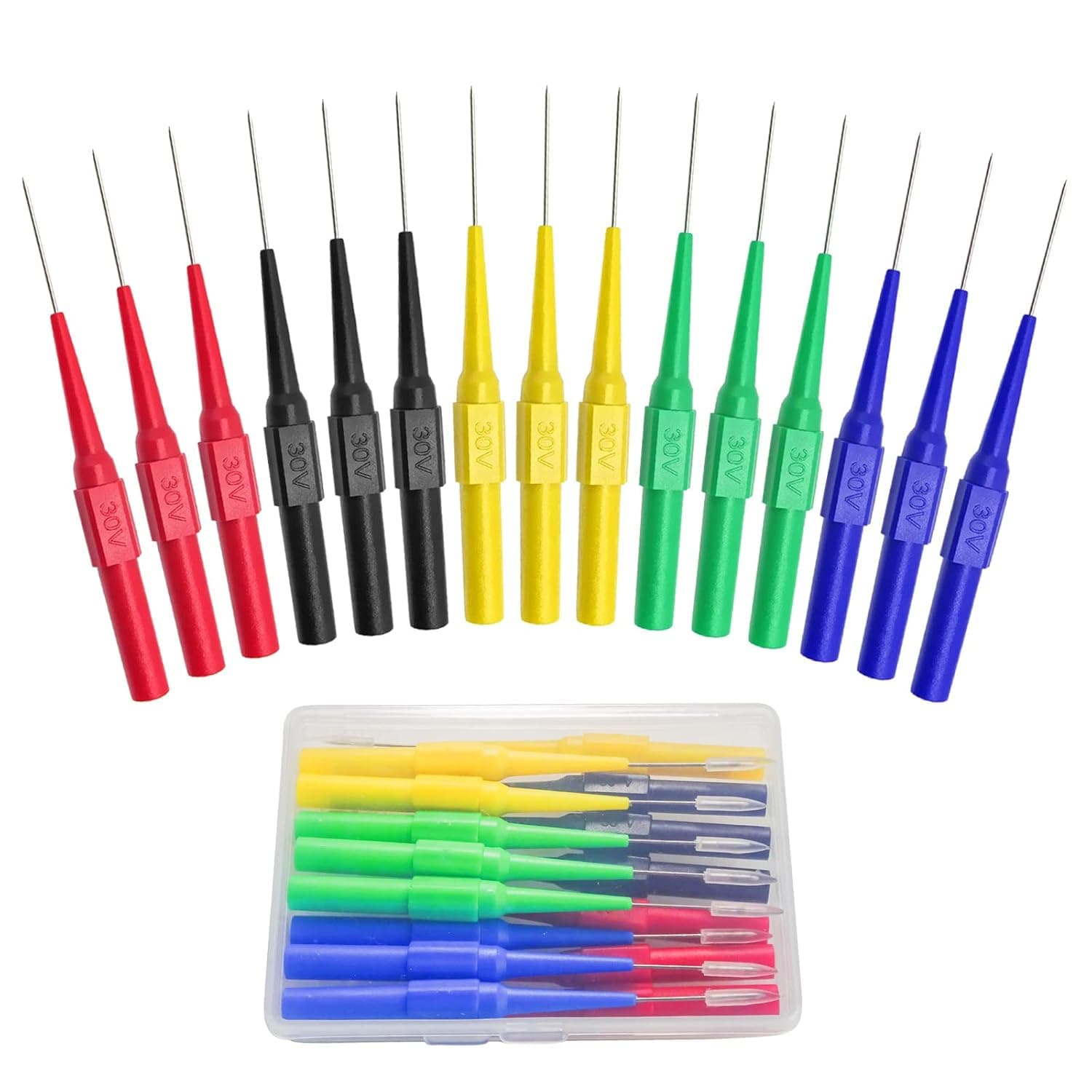 Peakelect 15PCS Insulated Automotive Back Probe Set, Wire Piercing Probe Non-Destructive Multimeter Puncture Test Probe 0.7mm Needle Pin with 4mm Banana Socket, 5 Colors