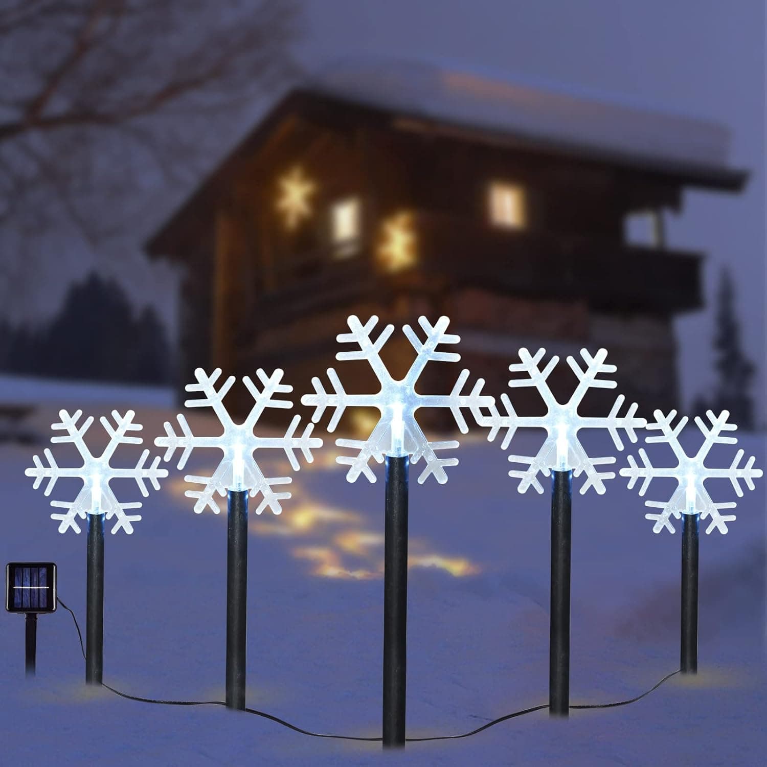 Union Tree Snowflake Solar Pathway Lights Outdoor Stake Lights Solar-Powered Waterproof Christmas Decoration for Garden, Walkways, Path, Yard (5-Pack)