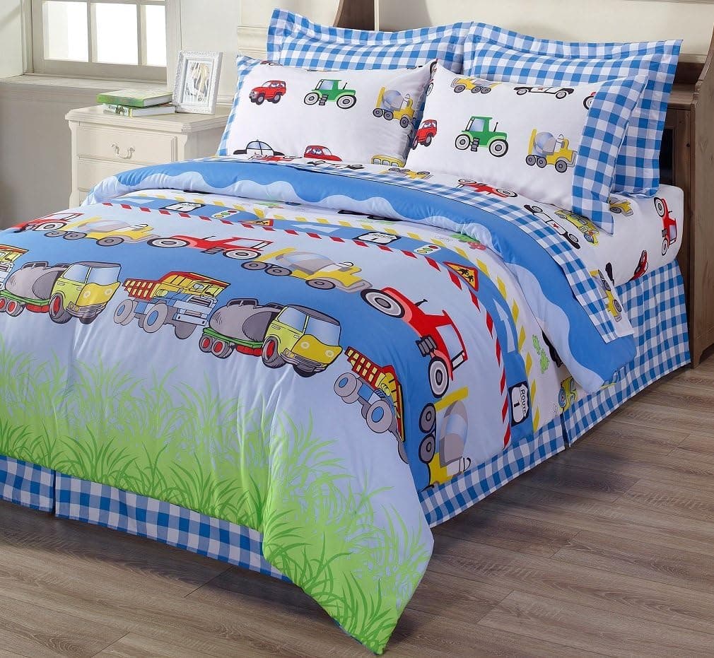 Chezmoi Collection 3-Piece Truck Tractor School Bus Police Car Microfiber Sheet Set, Twin