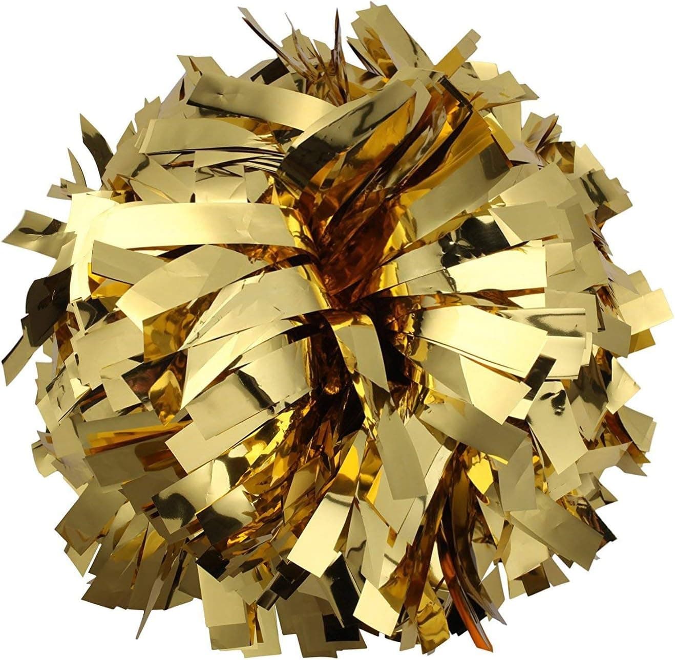 PUZINE 6" Cheerleading Metallic Foil Pom Poms with Baton Handle Pack of 2 (Gold)