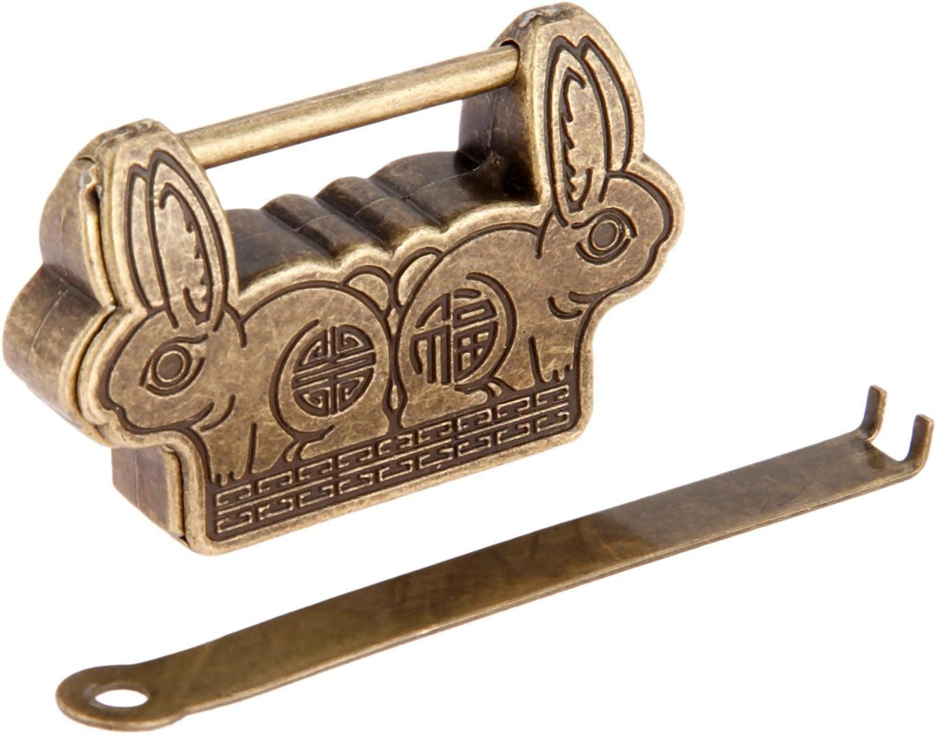 Antique Bronze Padlock, Yetaha, 1Pc, 2.36" x 1.50" x 0.51" Rabbit Design Metallic Decorative Lock Padlocks