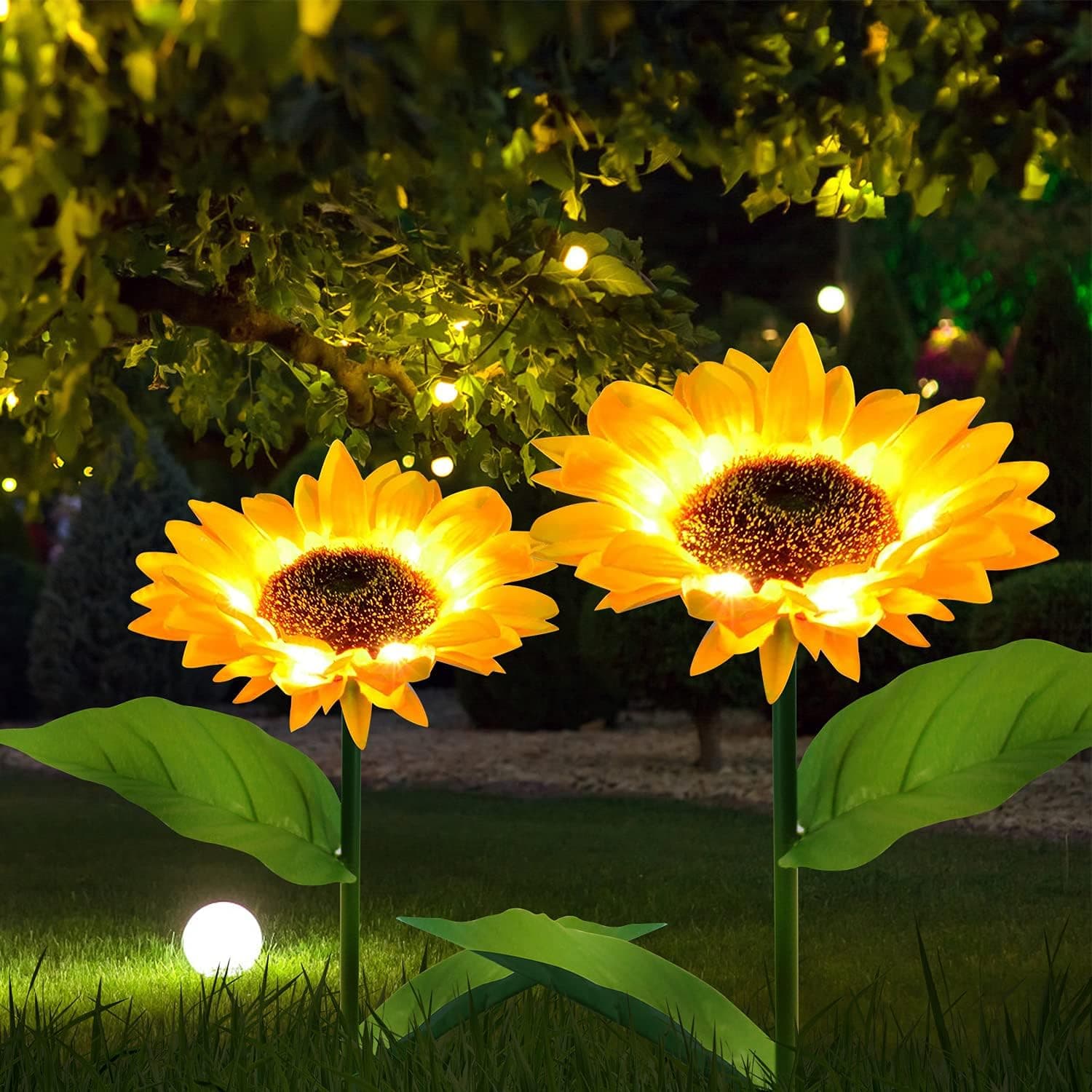 2 Pack Solar Sunflower Lights Outdoor, Outdoor Decoration Solar Garden Stake Lights, Waterproof Energy Saving Solar Decorative Lights Outside for Patio Lawn Garden Patio Yard Pathway