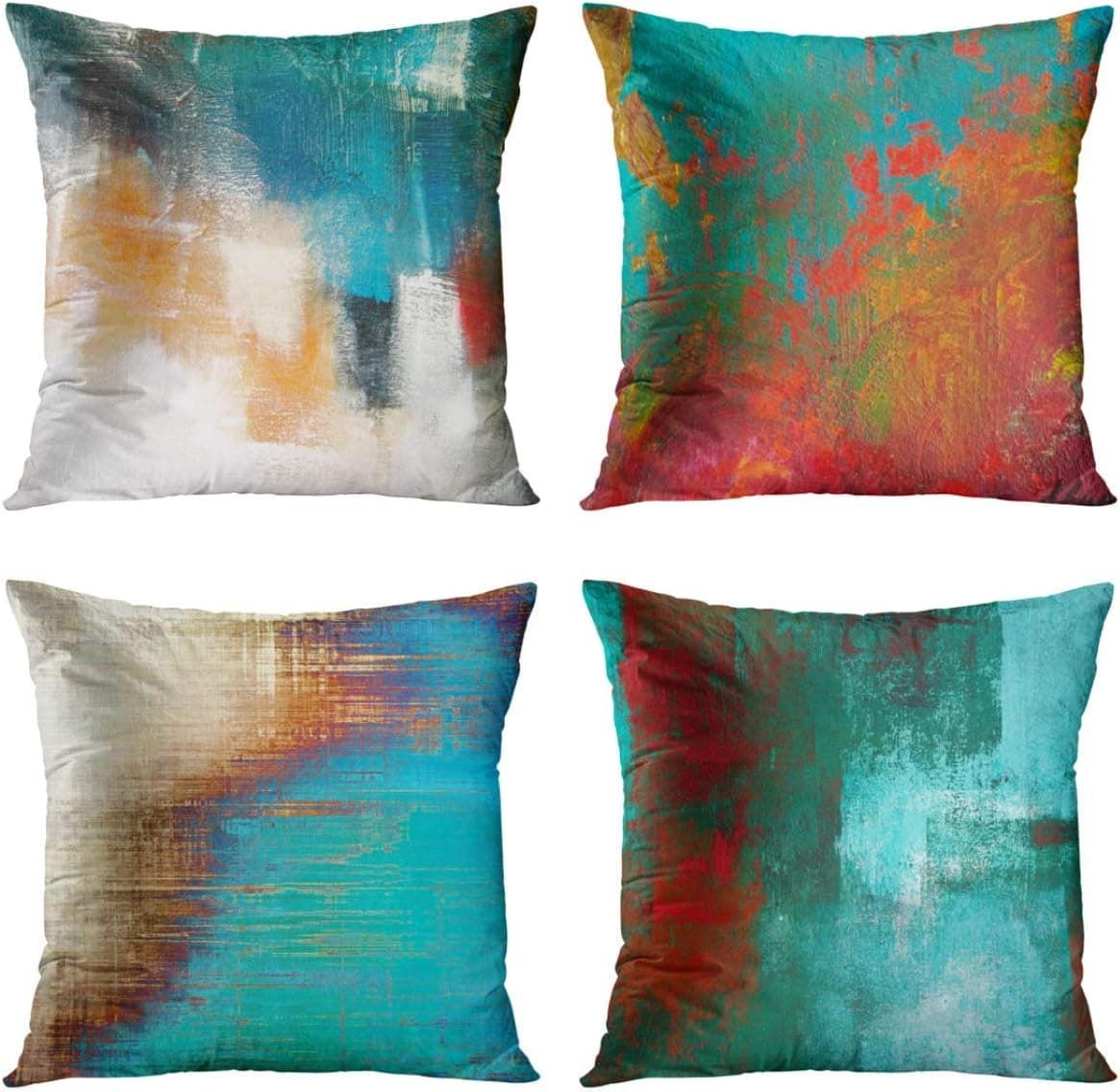 Britimes Throw Pillow Covers 16x16 Home Decor Outdoor Set of 4 Pillow Cases Decorative for Bed Sofa Cushion Couch Pillowcases (Green Brown Painting, 16x16)