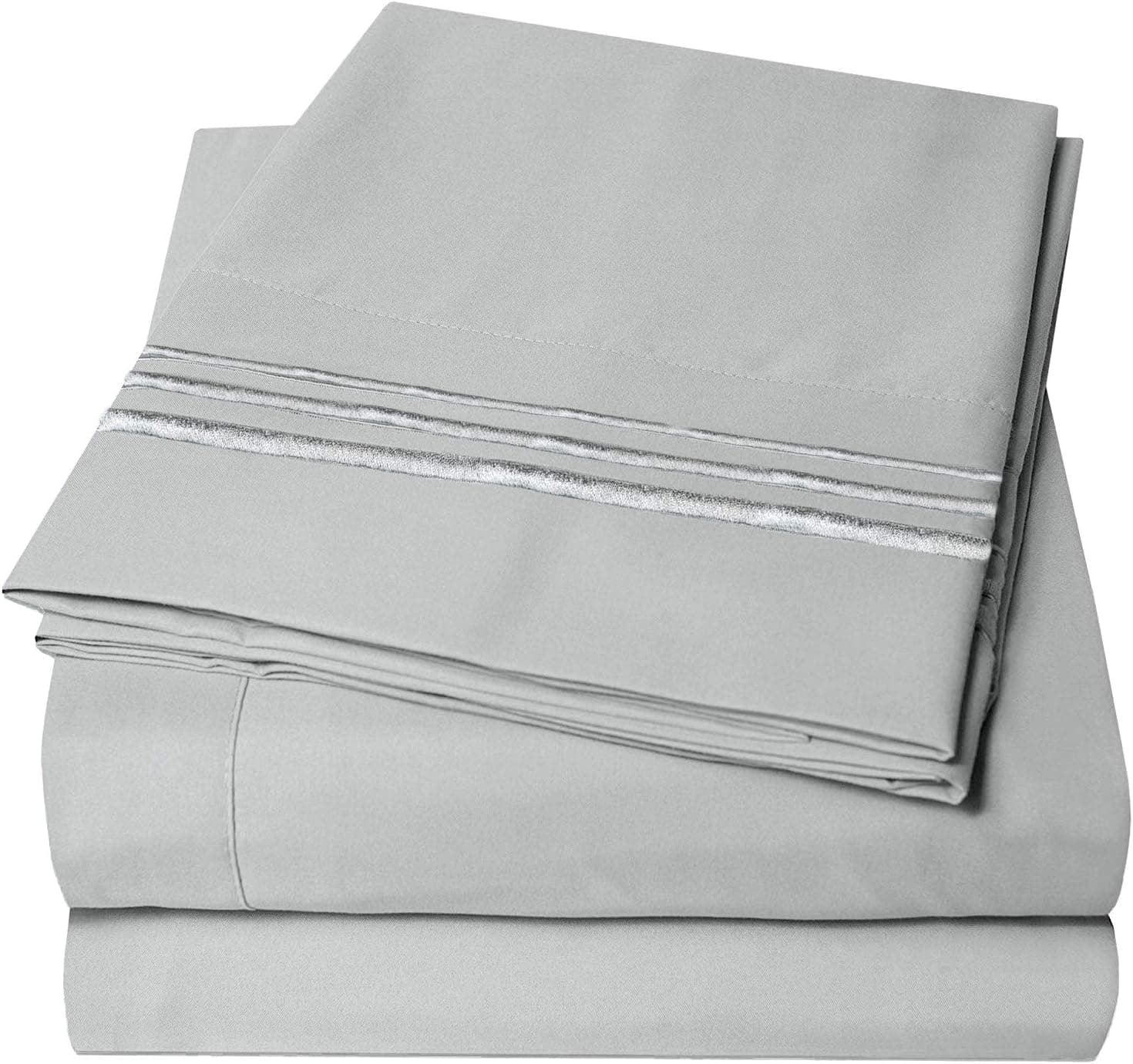 D & G THE DUCK AND GOOSE CO Extra Soft Bedsheet Set, 4 Piece 100% Double Brushed Microfiber 1800 Bedding Set - Light Gray - Califonia King