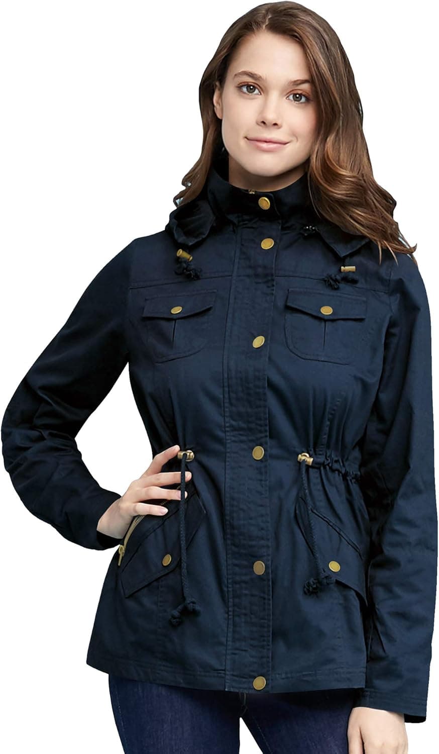 Come Together California Women's Zip Up Faux Fur Fleece/Safari Military Anorak Jacket Parka with Hood Drawstring