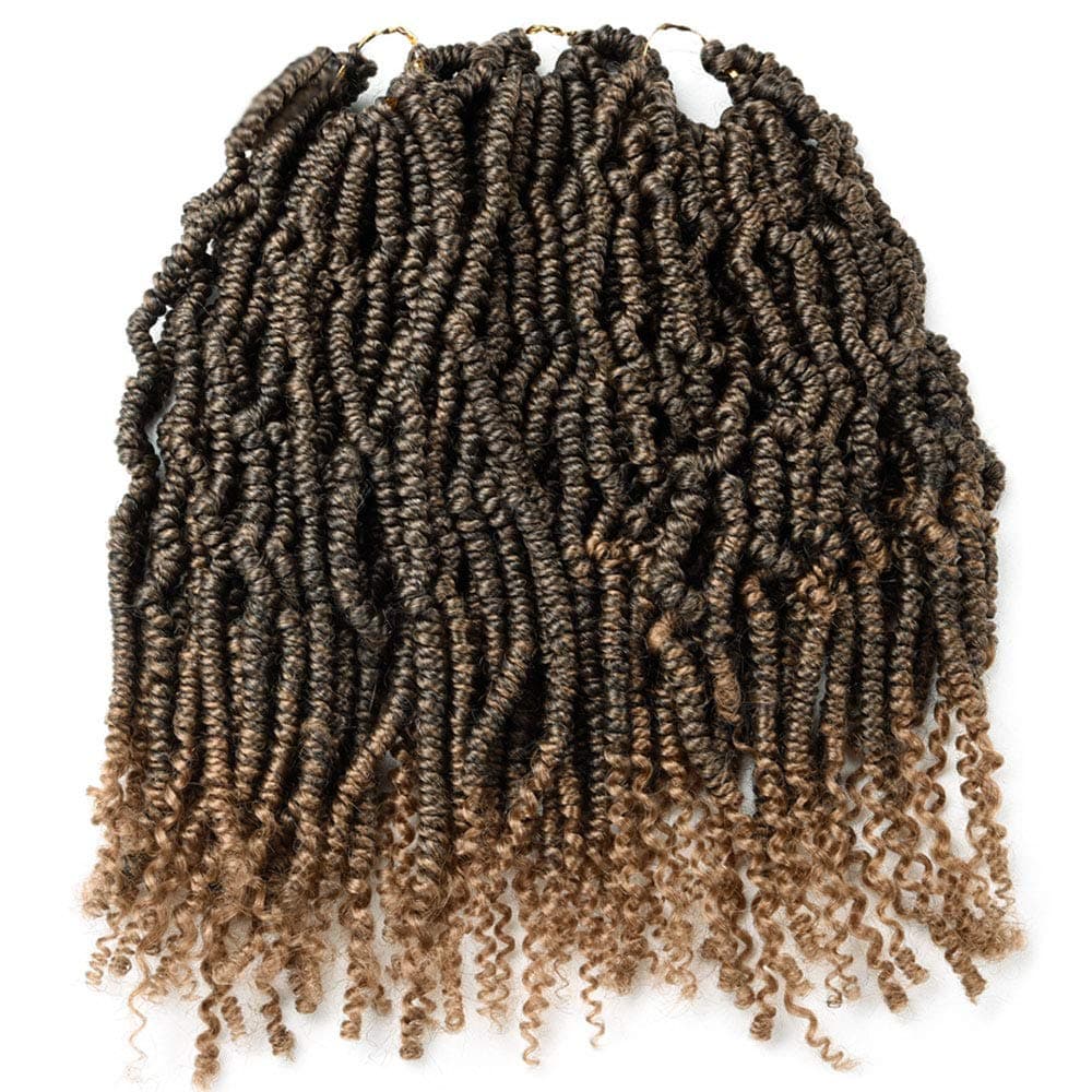 18 inch 6 Pieces Senegalese Spring Passion Twist Brown Synthetic Crotchet Hair Extensions Nubian Fluffy Bomb Twist Braiding Braids Curly End (12 Strands per Piece,total 72 Strands)