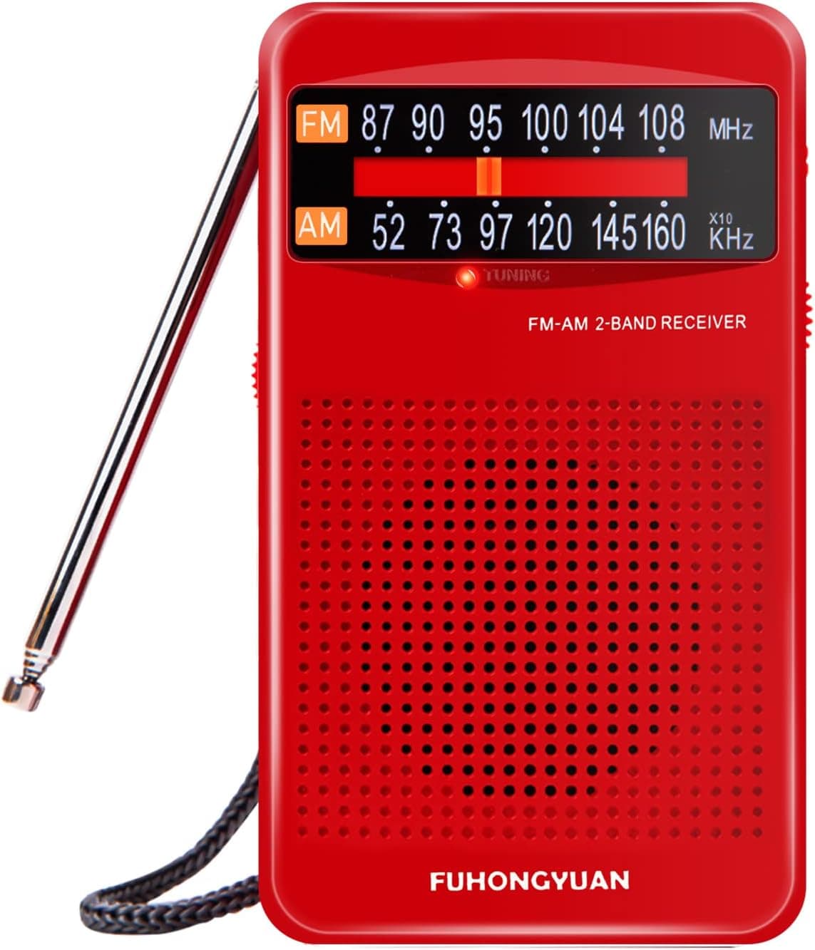 FUHONGYUAN AM FM Pocket Radio, Compact Portable Transistor Radios - Best Reception, Loud Speaker, Earphone Jack, Long Lasting, 2 AA Battery Operated (Red)