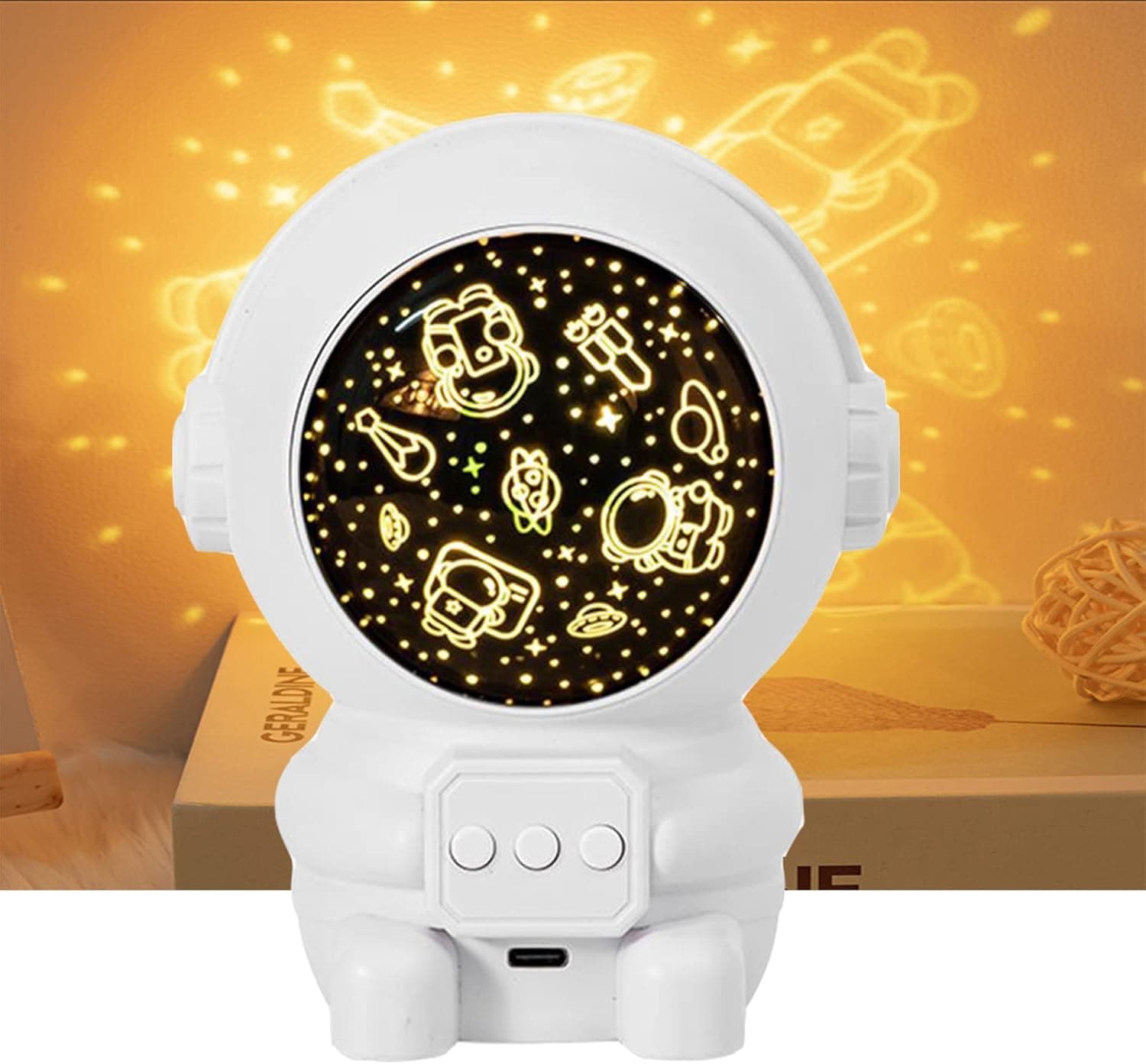 ROGBLIN Night Light Projector for Kids,Astronaut Night Light for Kids with 8 Projection Films, 360 Degree Rotating - 4 Color Changing 9 Built-in Songs Kids Night Light