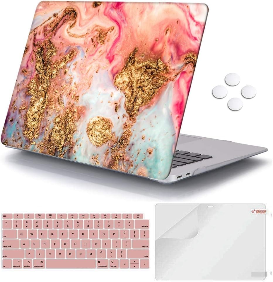 iCasso Compatible with MacBook Air 13 inch Case 2021-2018 Release A2337/A1932/A2179, Hard Shell Case Cover and Keyboard Cover Only for MacBook Air 13'' with Touch ID Retina Display - Golden Marble
