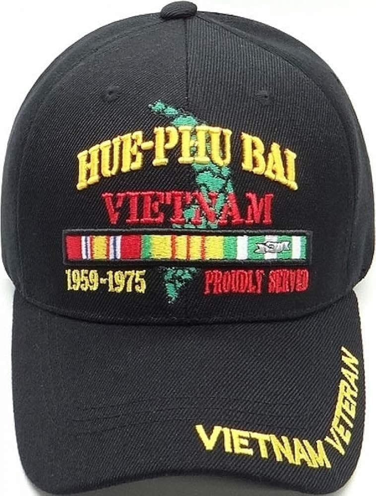 Hue-PHU Bai Vietnam Veteran Proudly Served Mens Cap [Black - Adjustable]