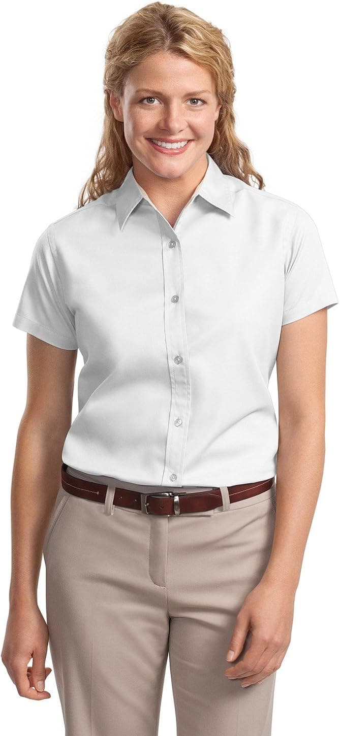 Port Authority L508 Ladies Short Sleeve Easy Care Shirt - White/Light Stone - Small