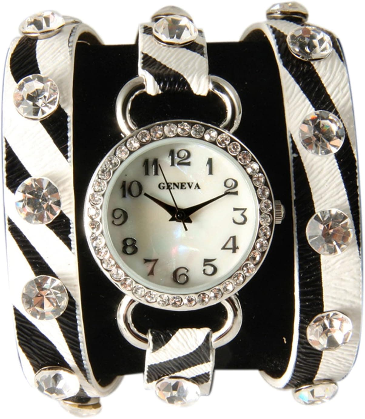 Zeebra Wrap Around Watch with Bling Sparkly White Rhinestones