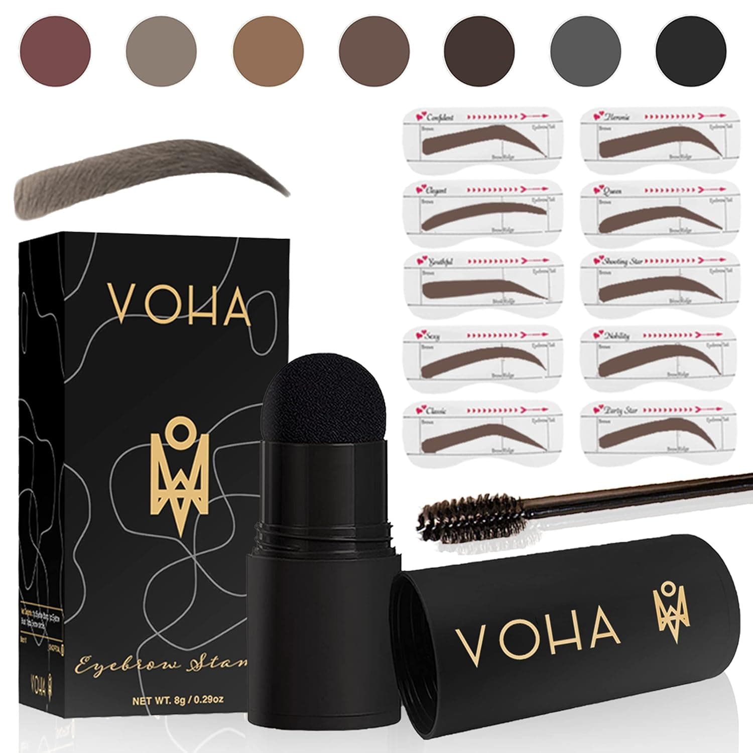 Voha Eyebrow Stamp Stencil Kit, Eyebrow Stencil Kit, Brow Stamp Kit, Brow Shaping Kit, Perfect Brow Stencil and Stamp, Reusable Thick and Thin Stencil, Lasting Waterproof Natural Powder (Taupe)