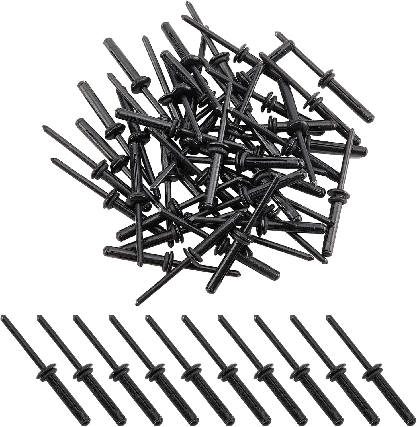 INFUNLY 60pcs Tri-Grip Rivets, 3/16" Tri-Fold Rivets Black Aluminum Blind Rivets Tri-Bulb Mounting Rivet with Waterproof O Rings for Kayak Canoe Boat Accessories