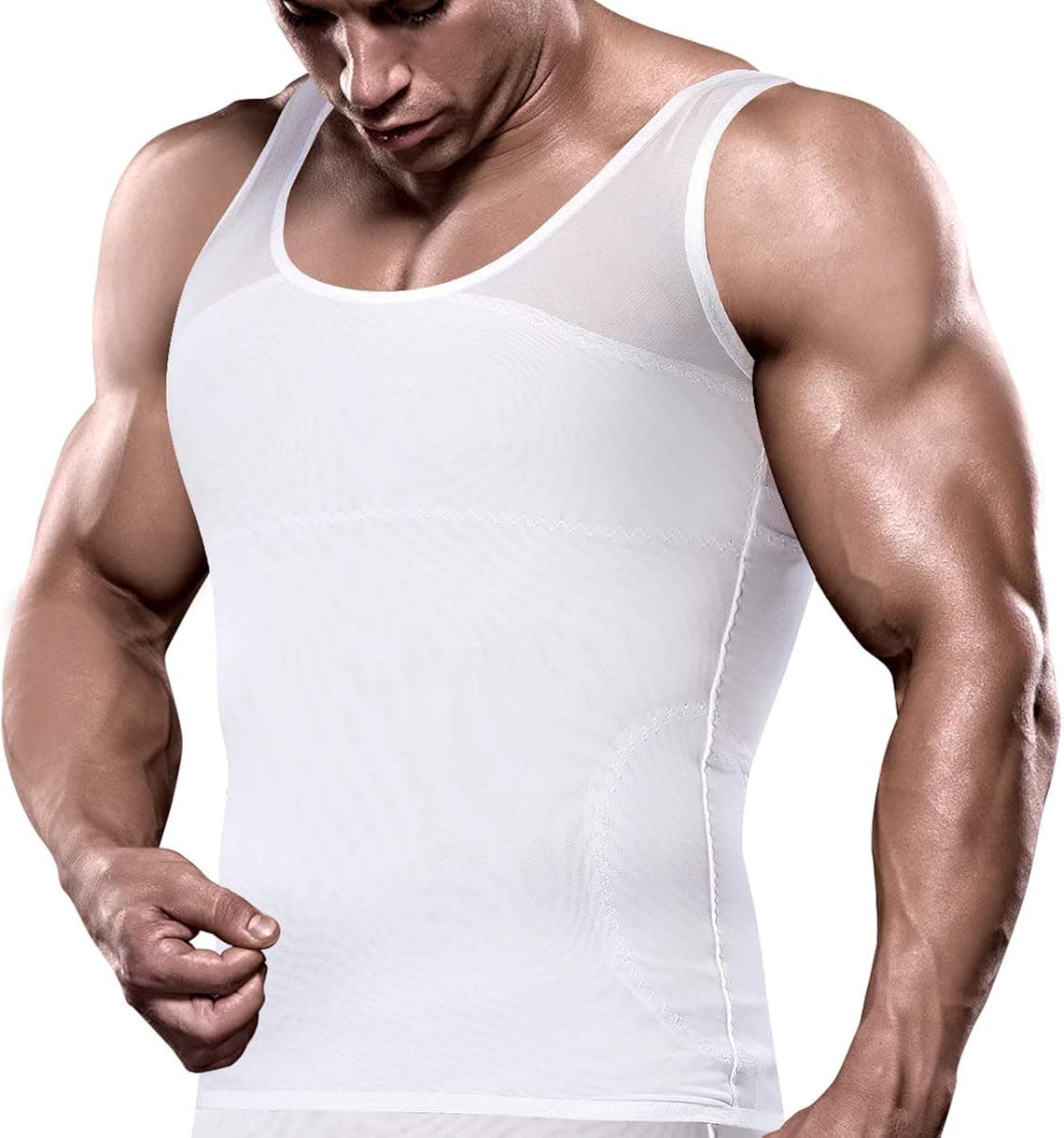 HÖTER Men's Compression Shirt to Hide Gynecomastia Moobs Chest Slimming Body Shaper Undershirt