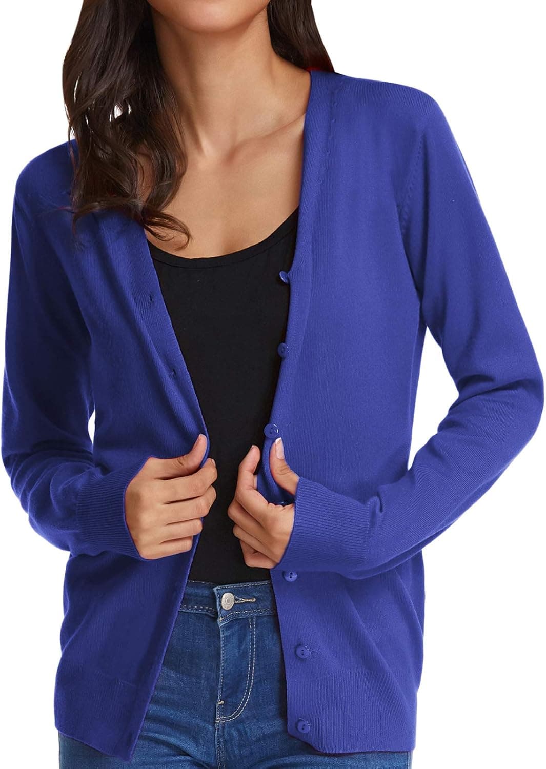 GRACE KARIN Women's Long Sleeve Button Down Vee Neck Classic Sweater Knit Cardigan